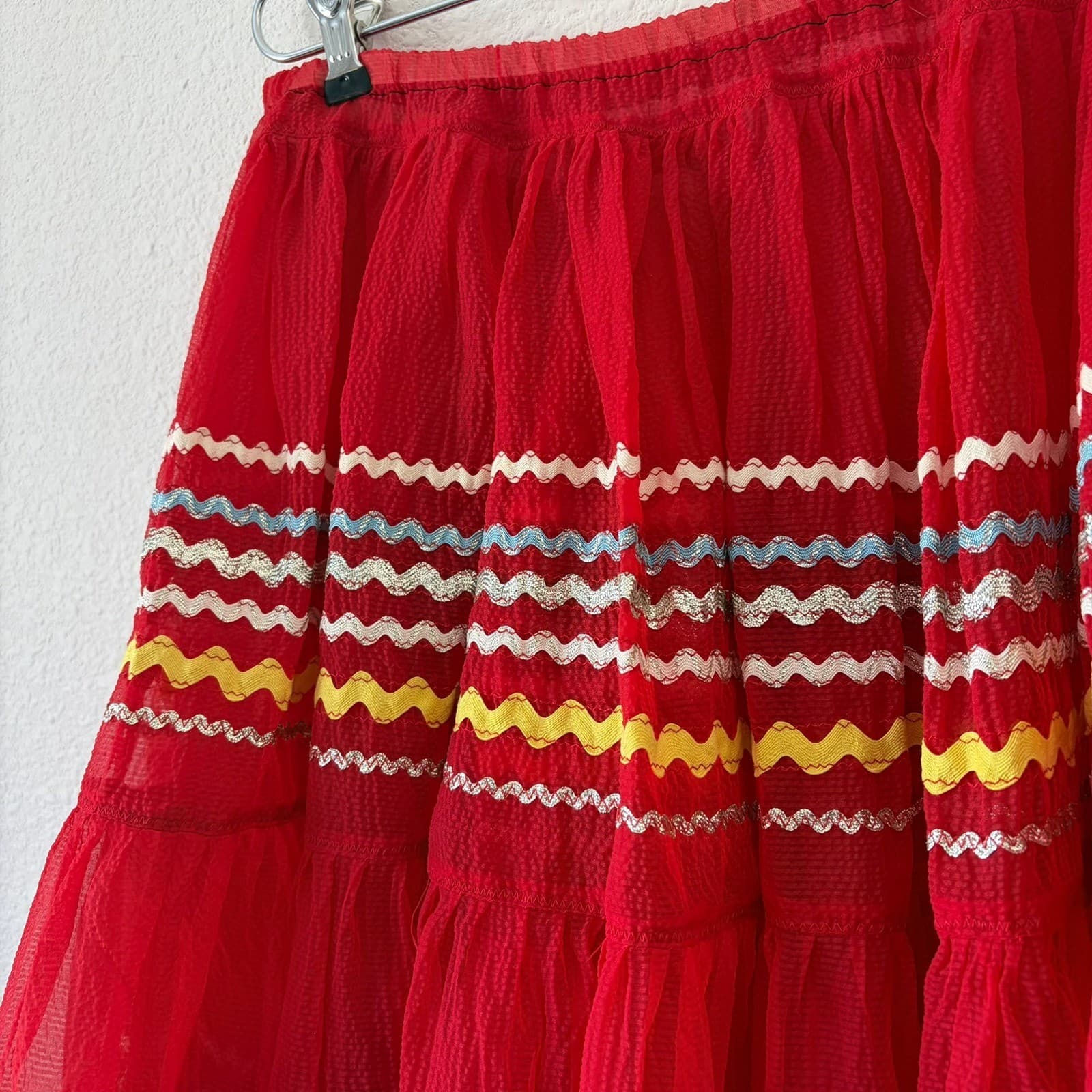 Handmade Square Dancing Skirt Women Medium Red Vintage Ric Rac Tiered Mini Twirl - Thumbnail 2