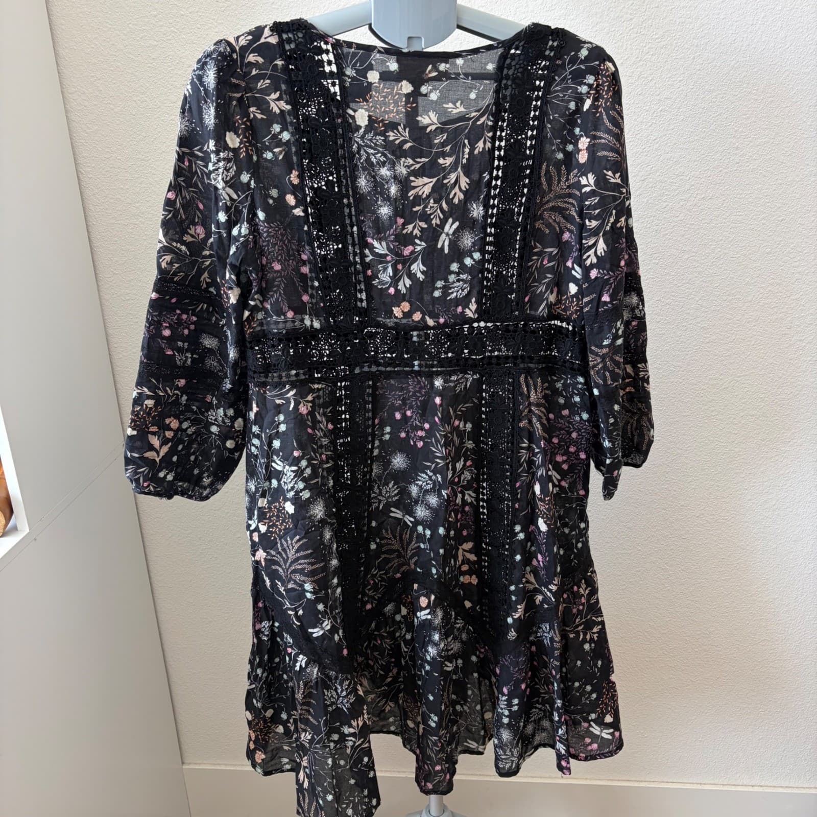 Moulinette Soeurs Dress Women 8 Black Floral Crochet Lace Boho Anthropologie - Thumbnail 3
