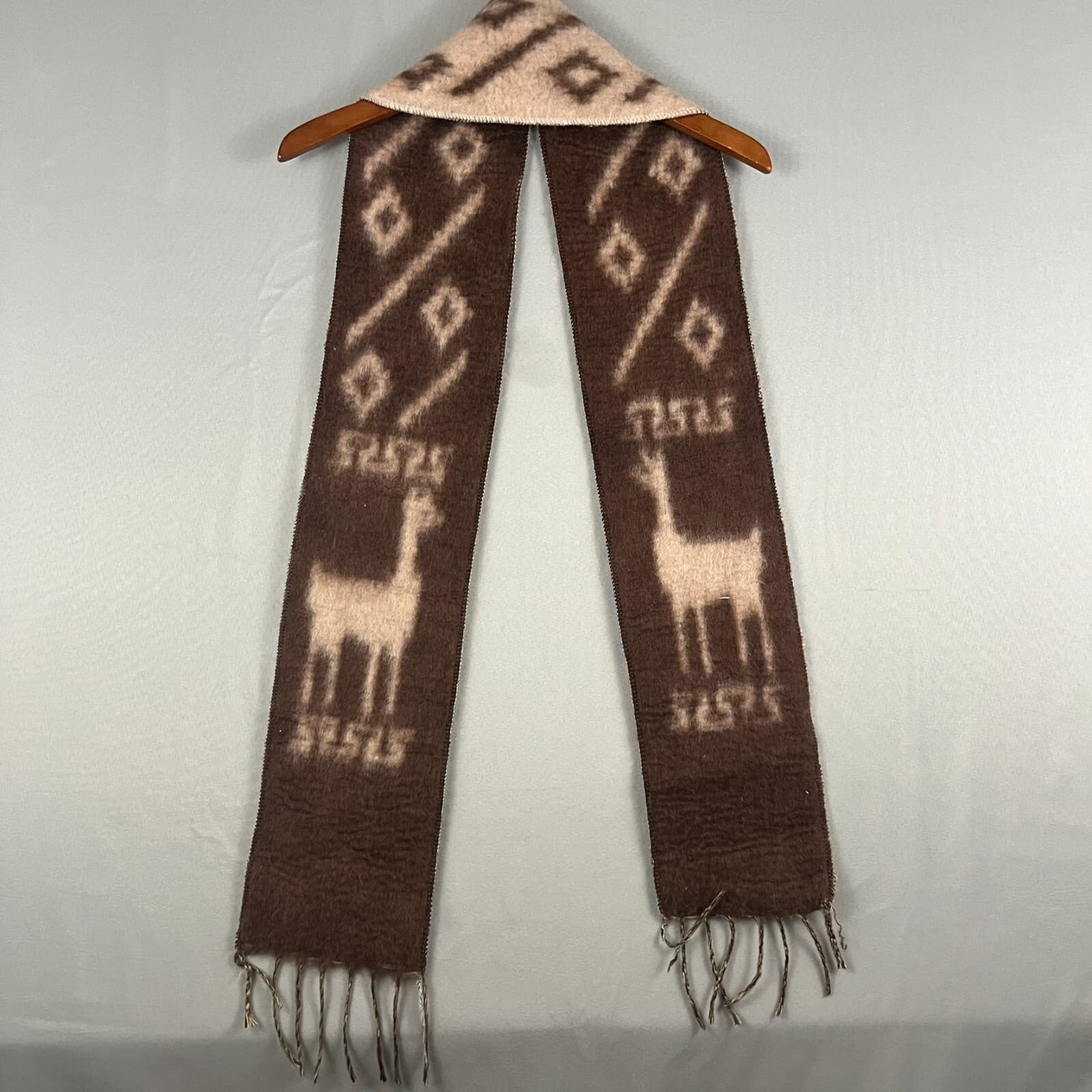Puerto Monte Chile Alpaca Wool Blend Unisex Reversible Scarf Light & Mocha Brown - Thumbnail 2