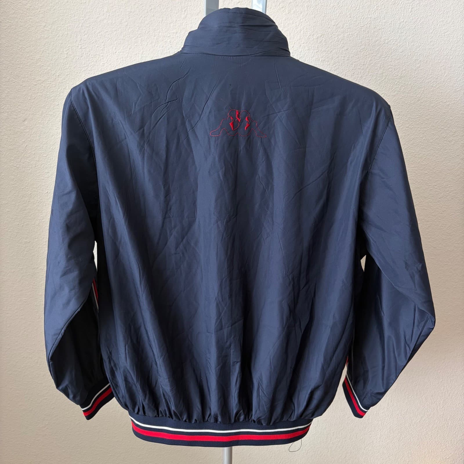 Kappa Windbreaker Jacket Womens XL Navy Blue Sequined Logo Spell Out Stripe Zip - Thumbnail 3