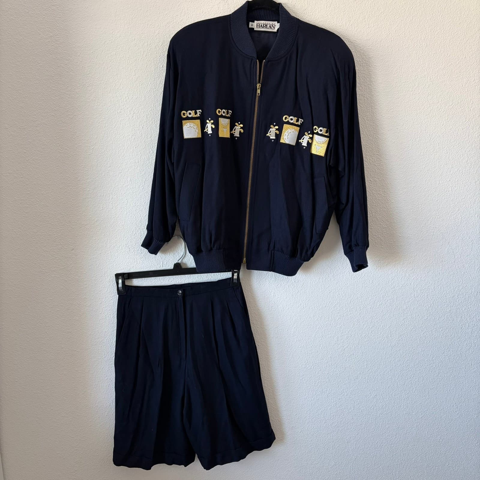 Embroidered Vintage Golf Jacket & Shorts Set Women Small Navy Blue Country Club - Thumbnail 2