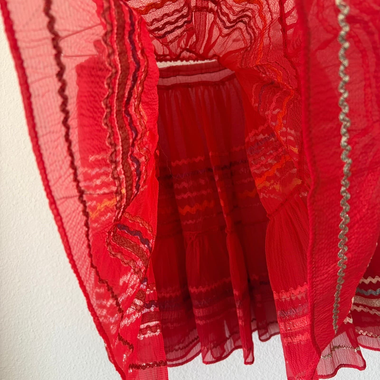 Handmade Square Dancing Skirt Women Medium Red Vintage Ric Rac Tiered Mini Twirl - Thumbnail 4
