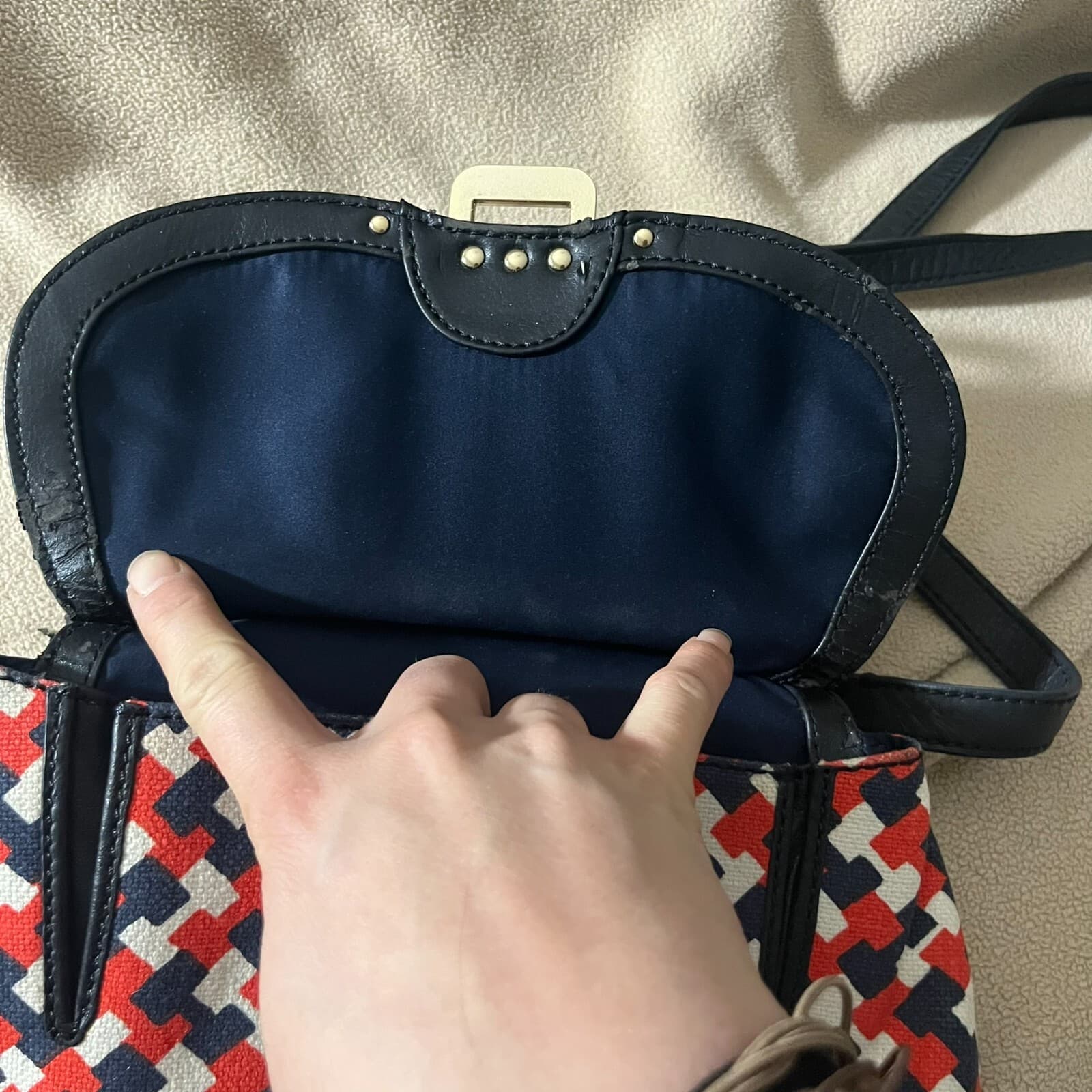 Juicy Couture Saddle Bag Crossbody Drew Printed YHRU3395 Red White Blue Fabric - Thumbnail 6