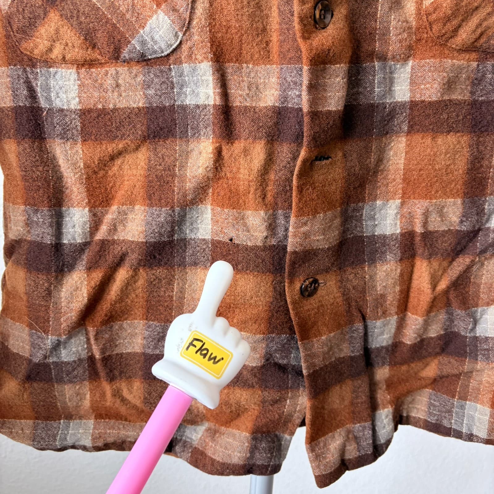 Vintage 1970s Pendleton Loop Collar Board Shirt Flannel Wool Made USA Fits MED? - Thumbnail 5