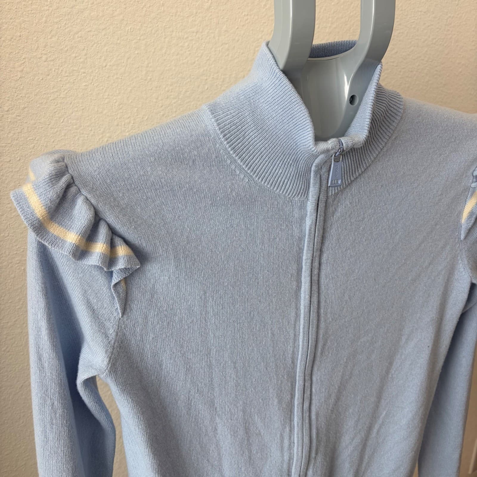 Polo Golf Ralph Lauren Cardigan Women S/P Blue Cashmere Blend Ruffle Zip Sweater - Thumbnail 2