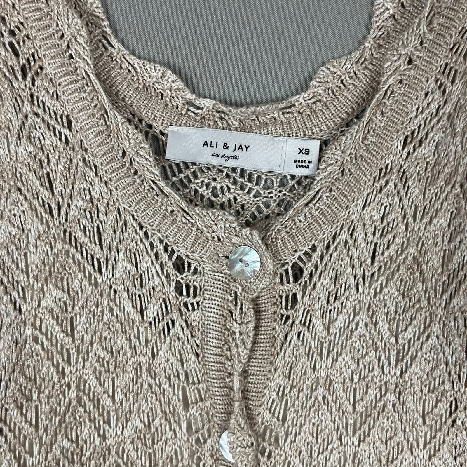 Ali & Jay Dress XS Light Brown Picnic By The Lagoon Crochet Front Button Boho - Thumbnail 7