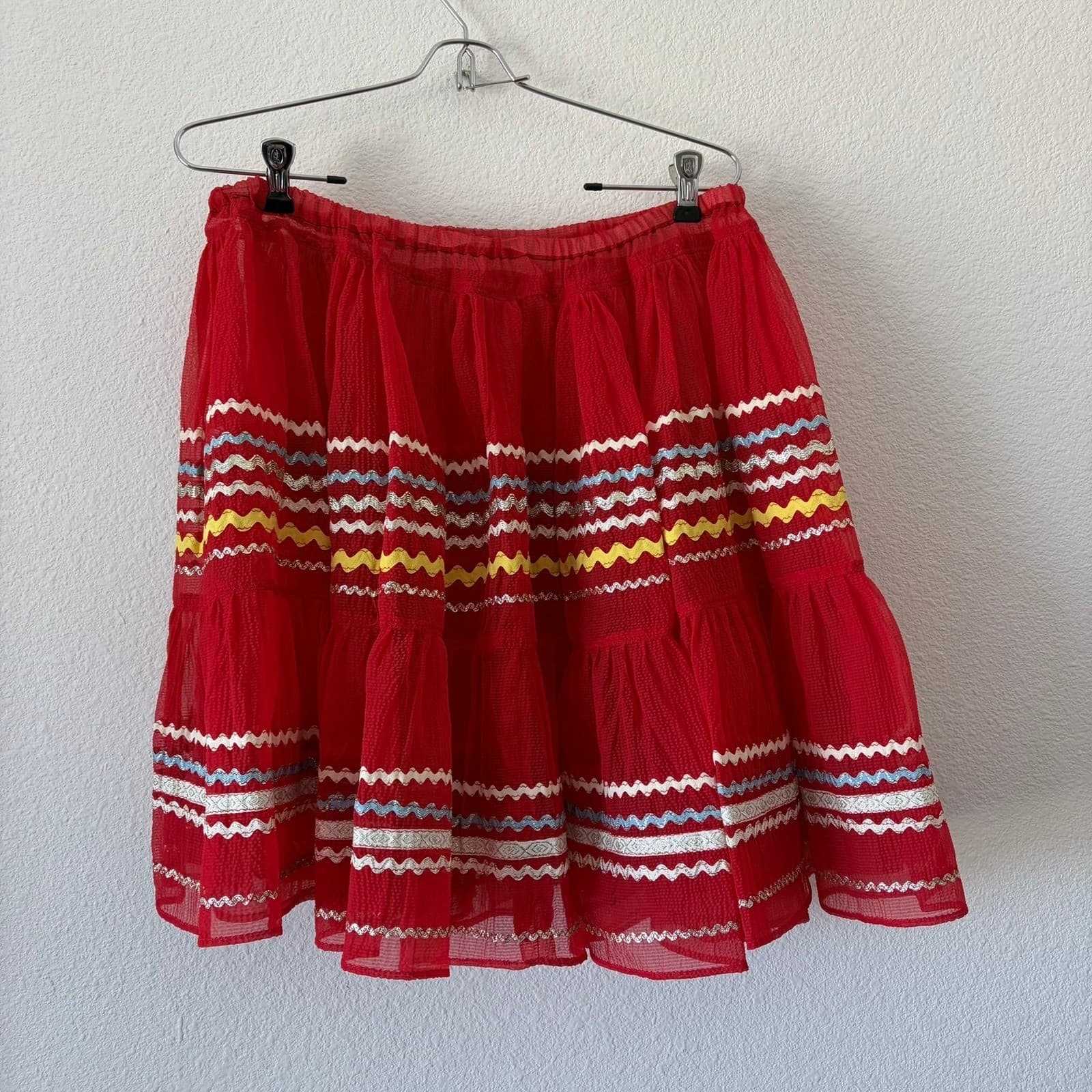 Handmade Square Dancing Skirt Women Medium Red Vintage Ric Rac Tiered Mini Twirl - Thumbnail 3