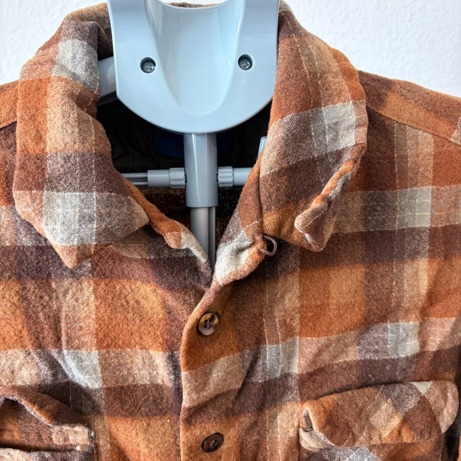 Vintage 1970s Pendleton Loop Collar Board Shirt Flannel Wool Made USA Fits MED? - Thumbnail 2