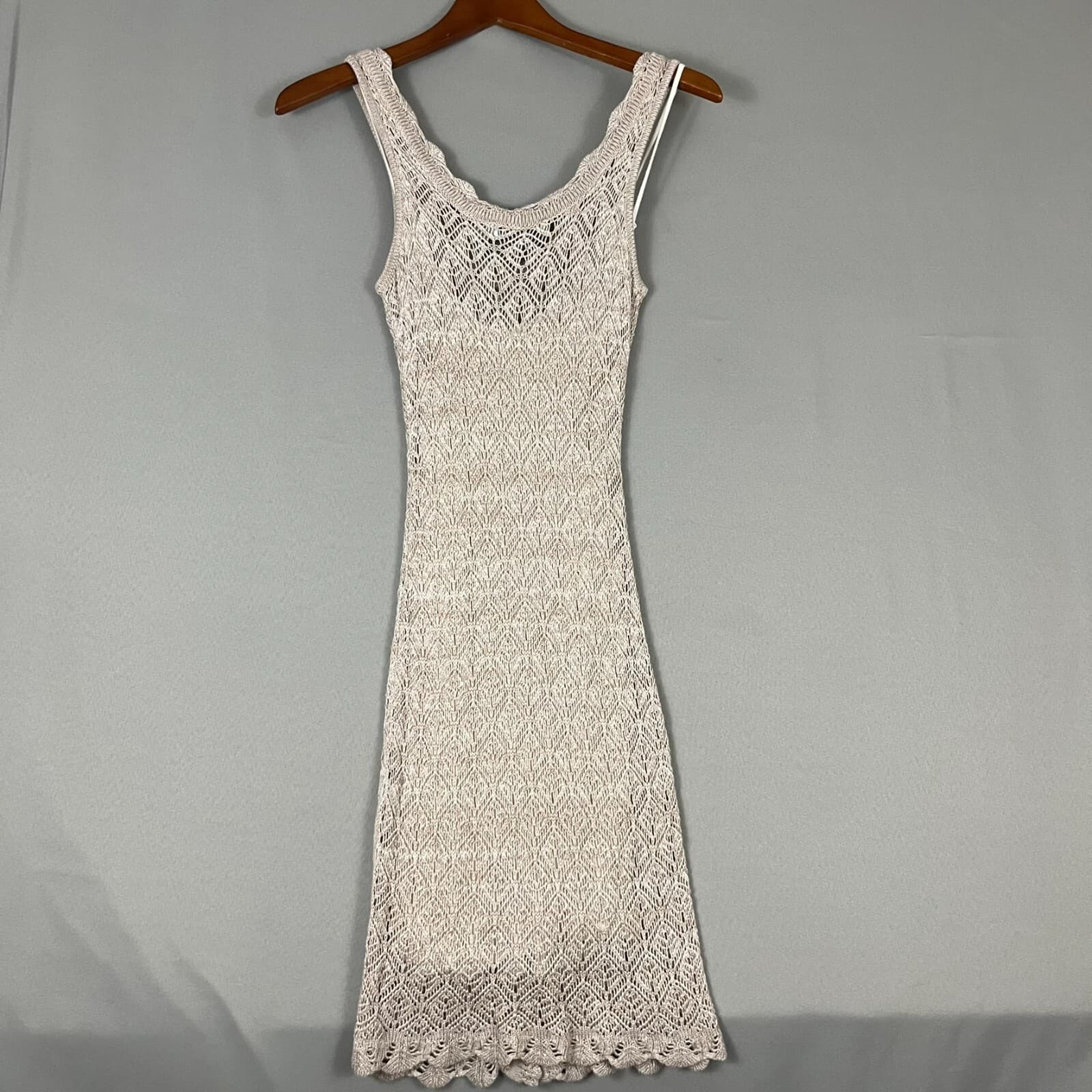 Ali & Jay Dress XS Light Brown Picnic By The Lagoon Crochet Front Button Boho - Thumbnail 4