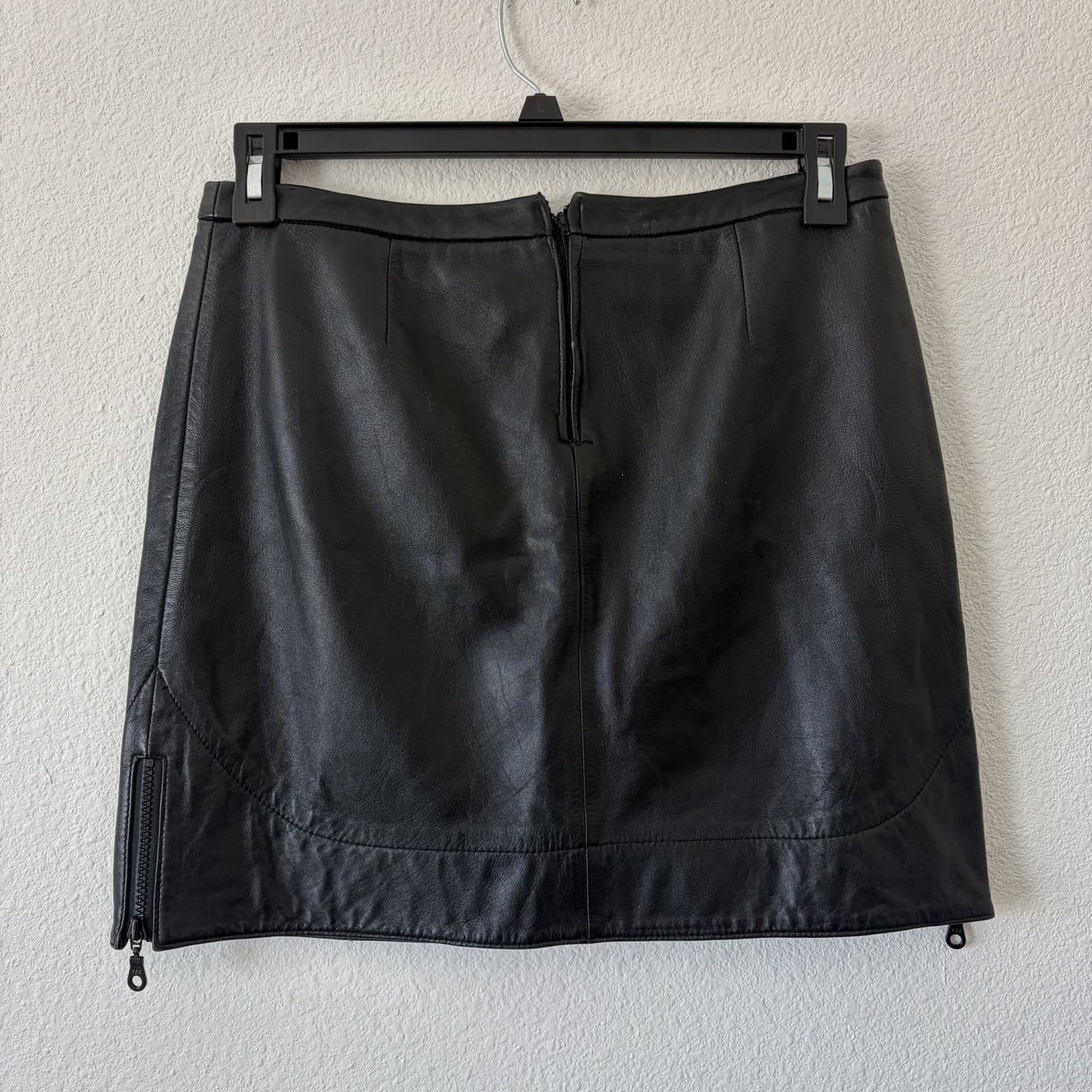International Concepts INC 100% Leather Black Skirt Zip Size Size 10P Biker Chic - Thumbnail 3