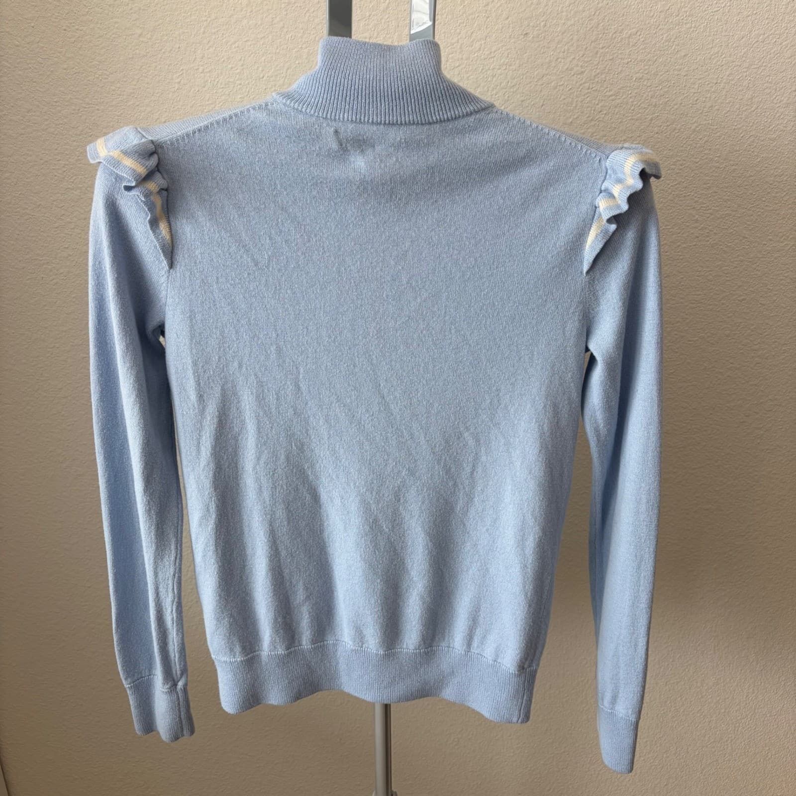 Polo Golf Ralph Lauren Cardigan Women S/P Blue Cashmere Blend Ruffle Zip Sweater - Thumbnail 3