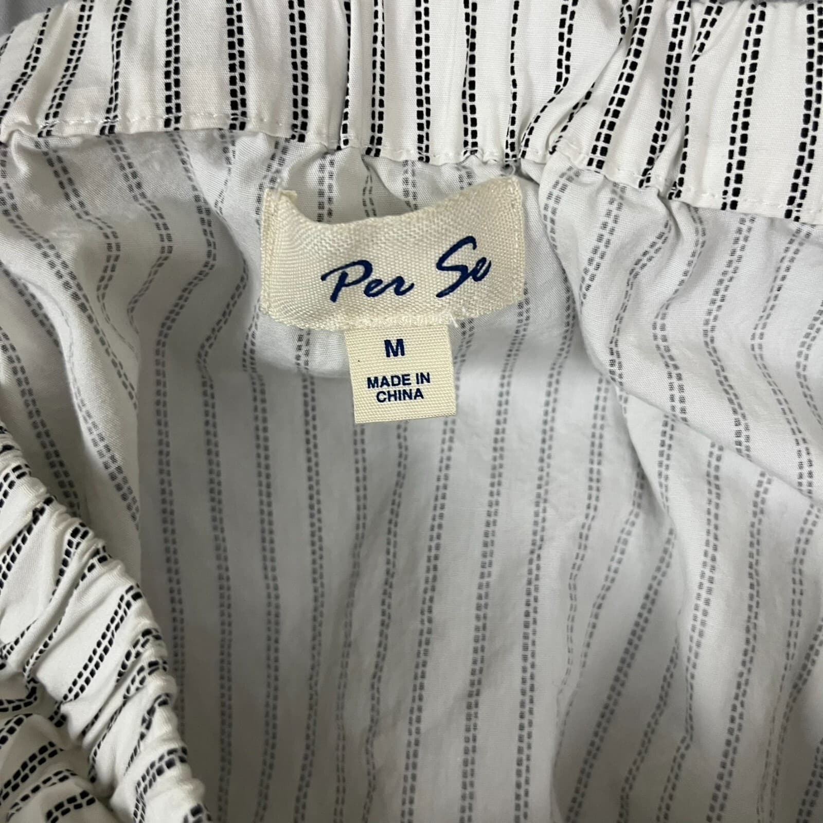 Per Se Womens Blouse Medium White Black Striped 3/4 Sleeve Off Shoulder Tunic - Thumbnail 4