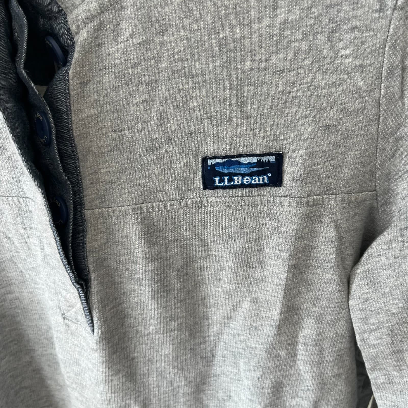 Gray LL BEAN Rugby Henley High Neck 501541 Lg Slv 1/4 Button Cotton Shirt Sz XL - Thumbnail 2