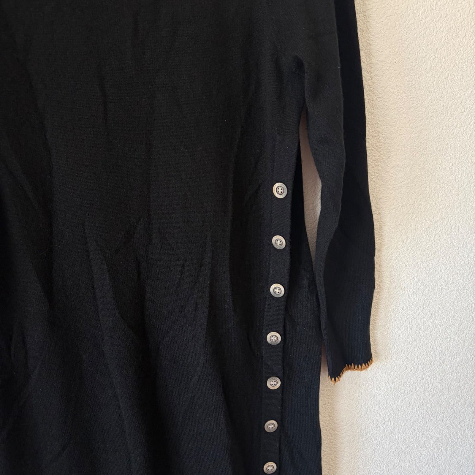 Lisa Todd Sweater Dress Womens Large Black 100% Cashmere Side Button Long Sleeve - Thumbnail 2