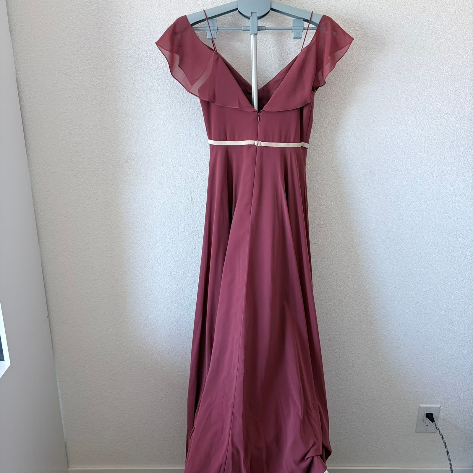 Jenny Yoo Collection Mauve Chiffon Ruffle Cold Shoulder Gown Mila Dress Size 0 - Thumbnail 8