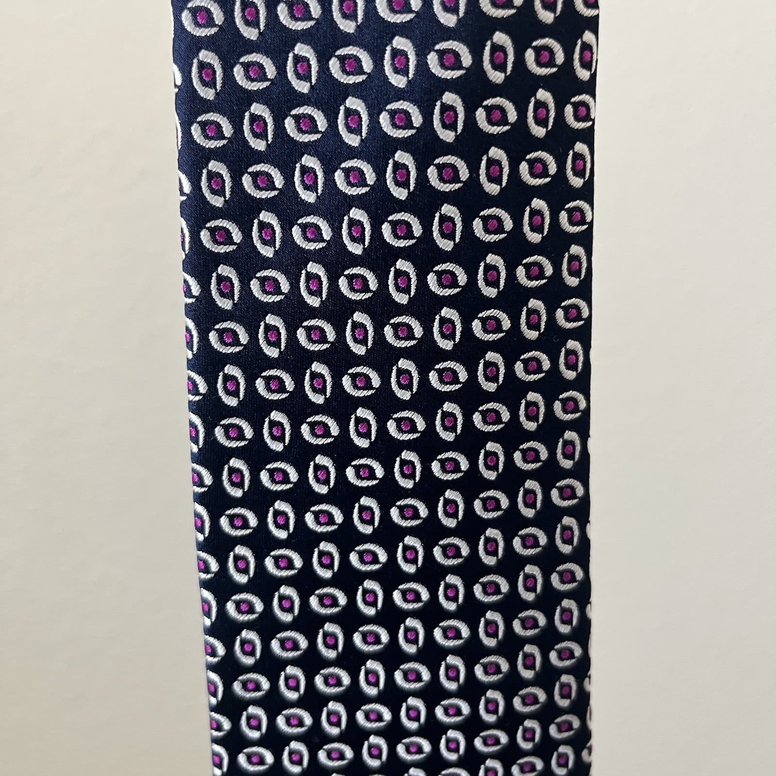 Charles Tyrwhitt 100% Silk Navy Blue White Pink Geometric Tie - Thumbnail 5
