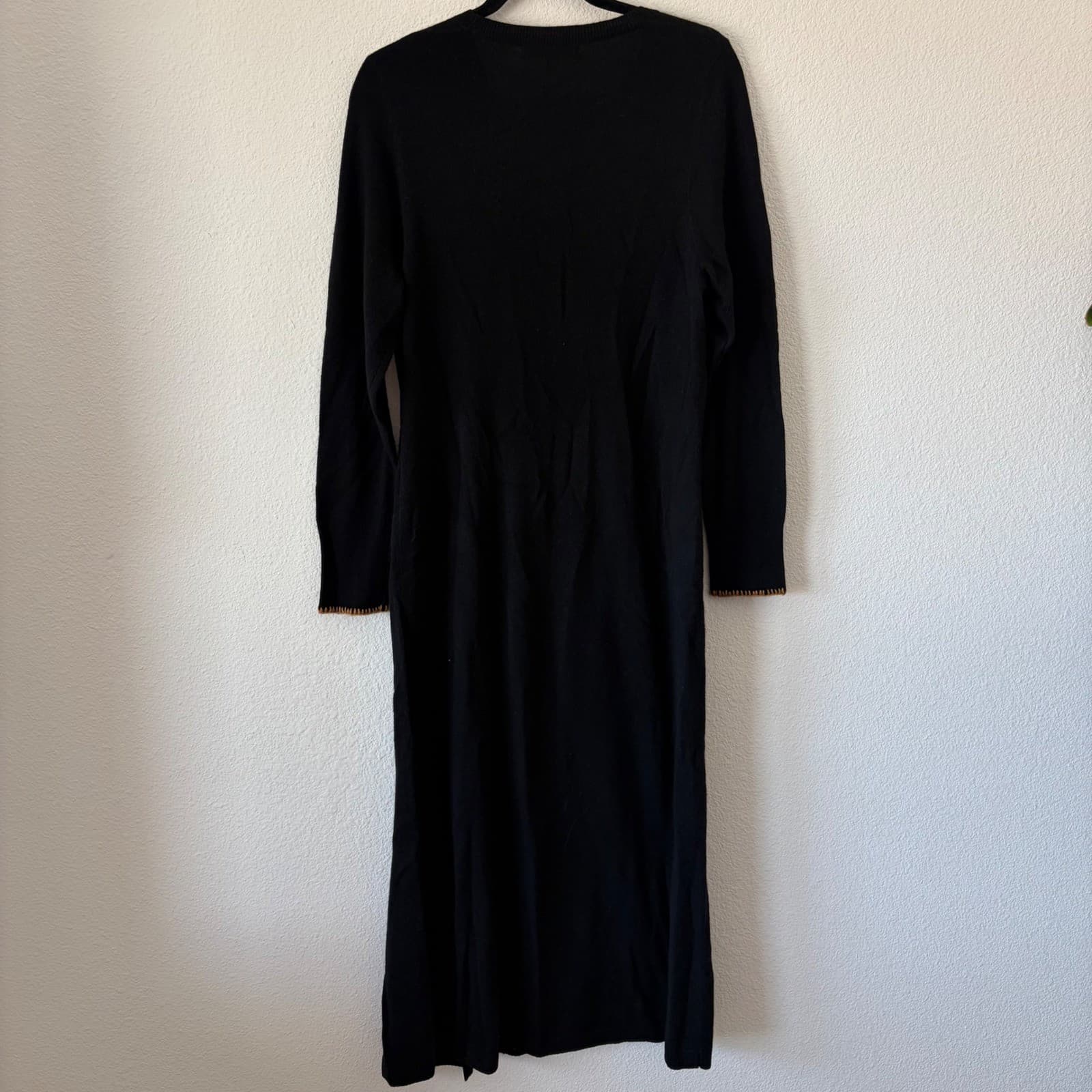 Lisa Todd Sweater Dress Womens Large Black 100% Cashmere Side Button Long Sleeve - Thumbnail 5