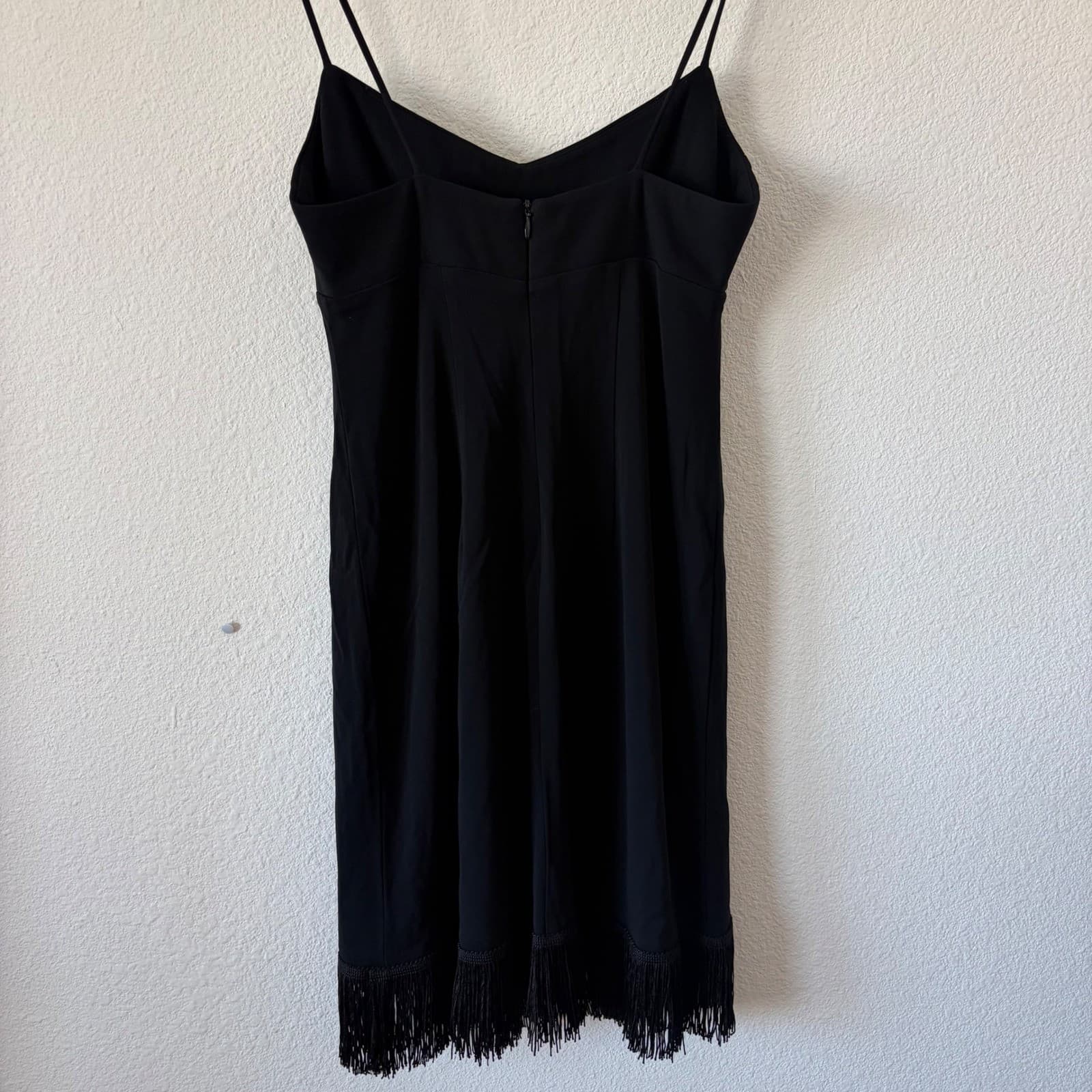 BCBG Dresses Cocktail Dress Women S Black Fringe Hem Y2K Spaghetti Strap JY6386 - Thumbnail 5