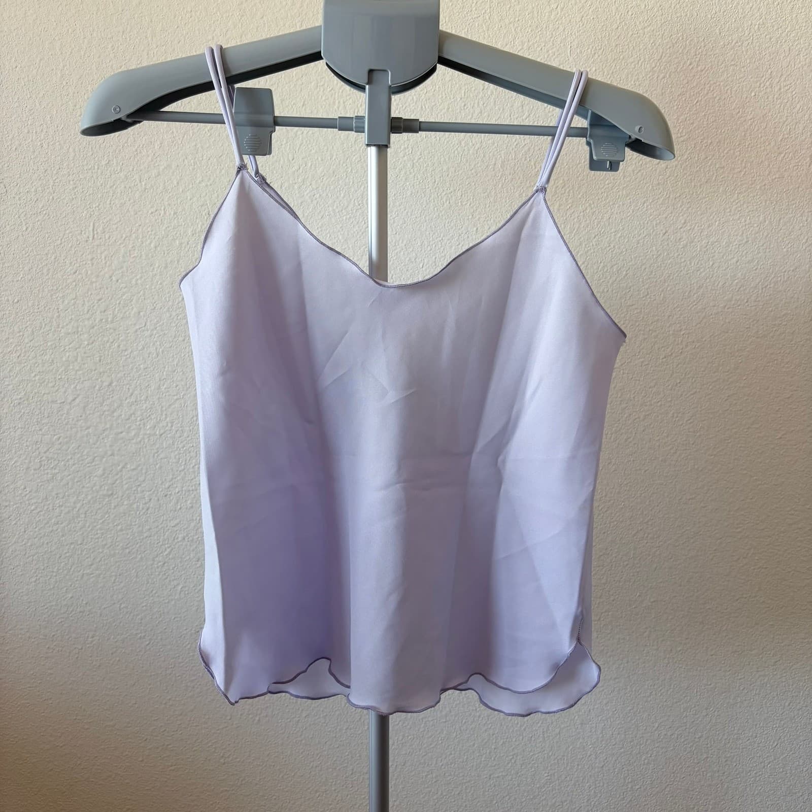 Vintage Erica Loren Lavender Front Tie Camisole Top Purple Lettuce Edge Small - Thumbnail 4