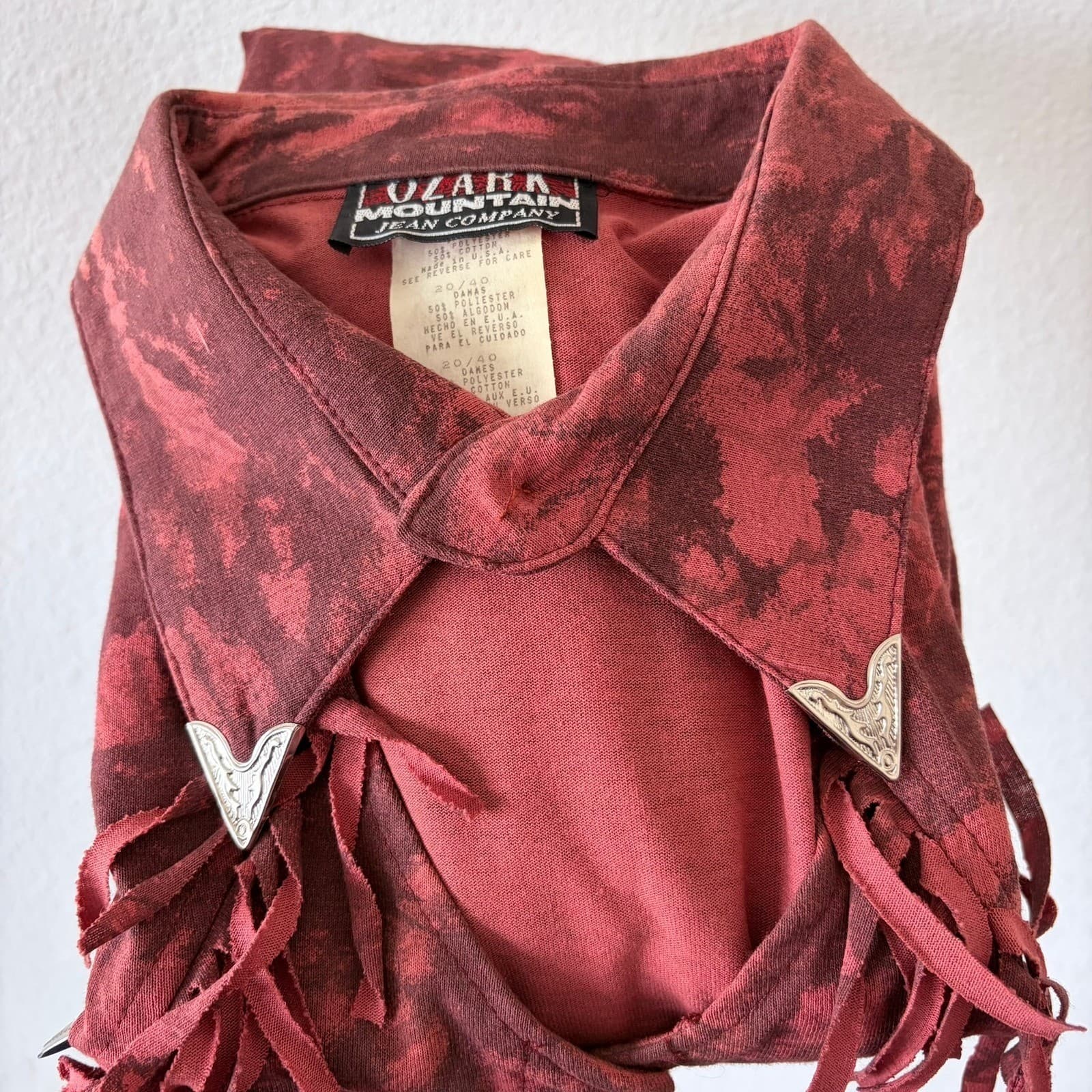 Vtg Ozark Mountain Jean Company Western Red Tie Dye Fringed Shirt Women's XL - Thumbnail 7