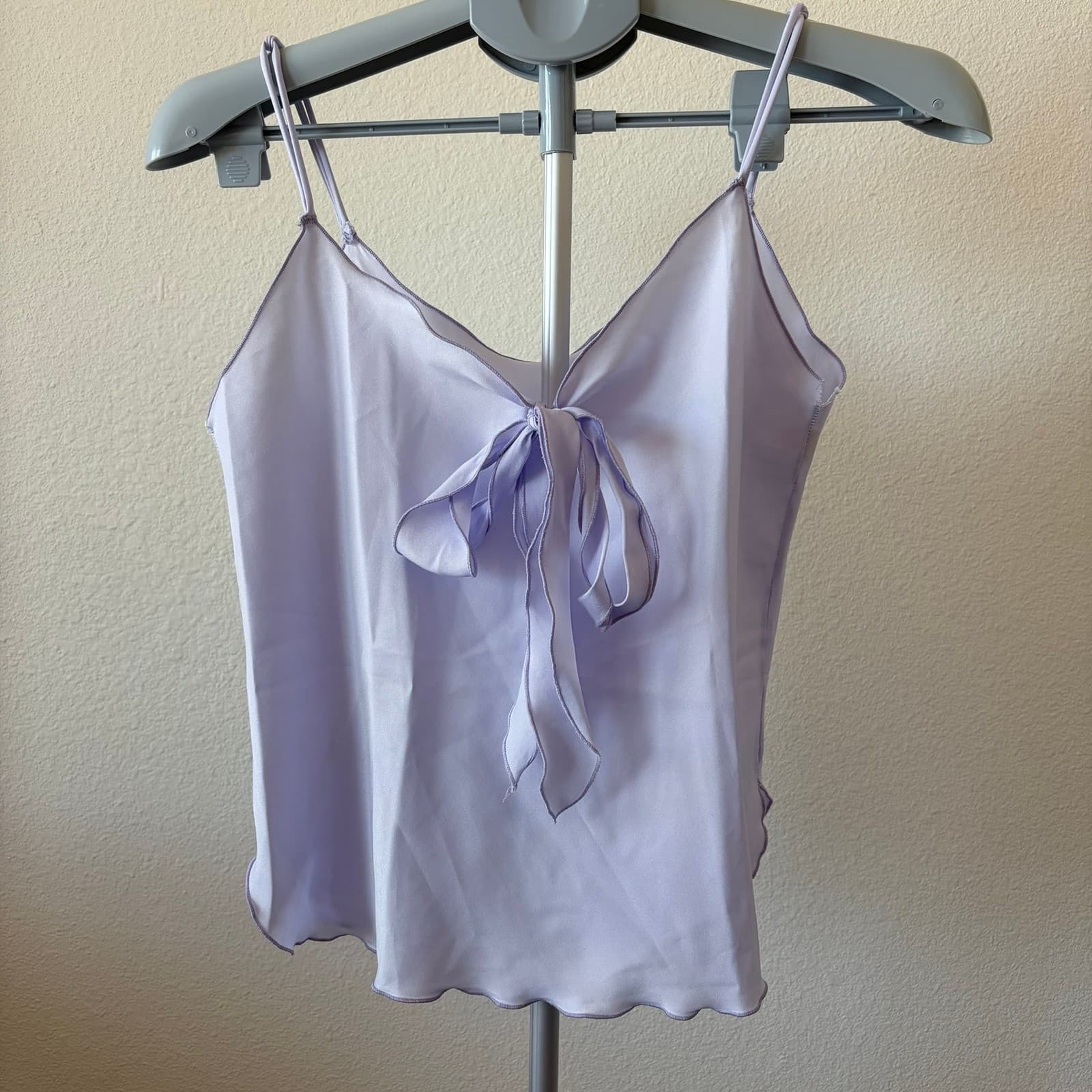 Vintage Erica Loren Lavender Front Tie Camisole Top Purple Lettuce Edge Small - Thumbnail 2