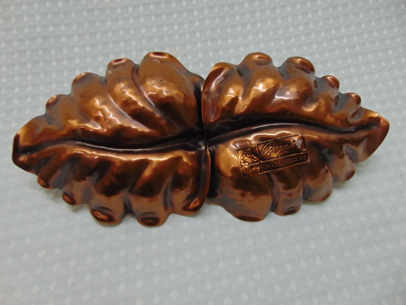 Gregorian Solid Copper Double Leaf Candy Nut Dish - Fall Decor Tray - Thumbnail 2