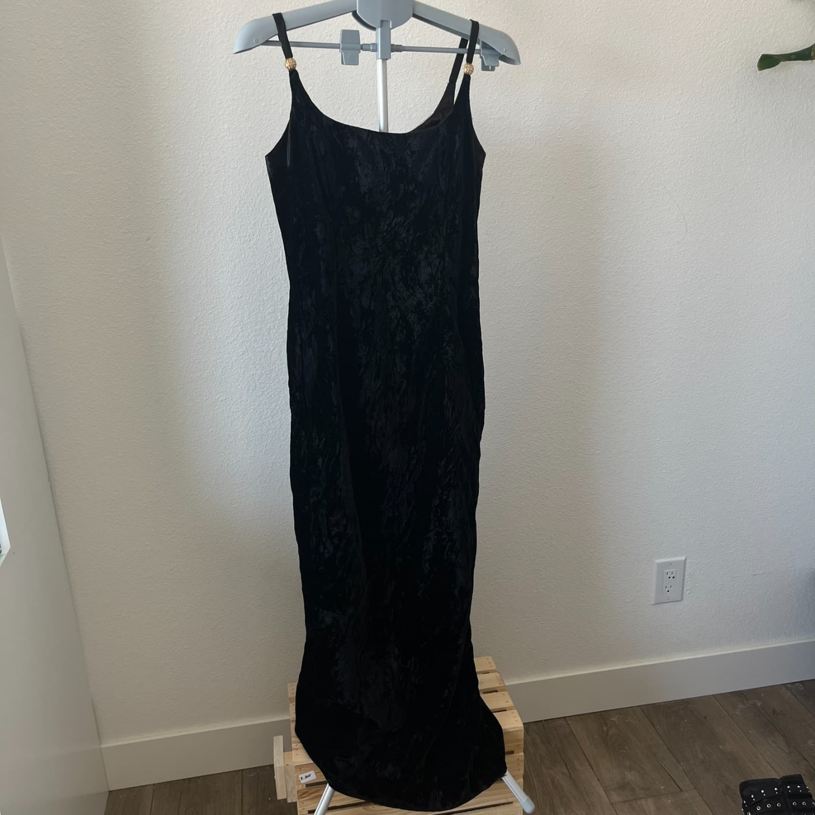 Vintage Scott Mcclintock Whimsigoth Maxi Dress Womens 10 Black Velvet Halloween - Thumbnail 6