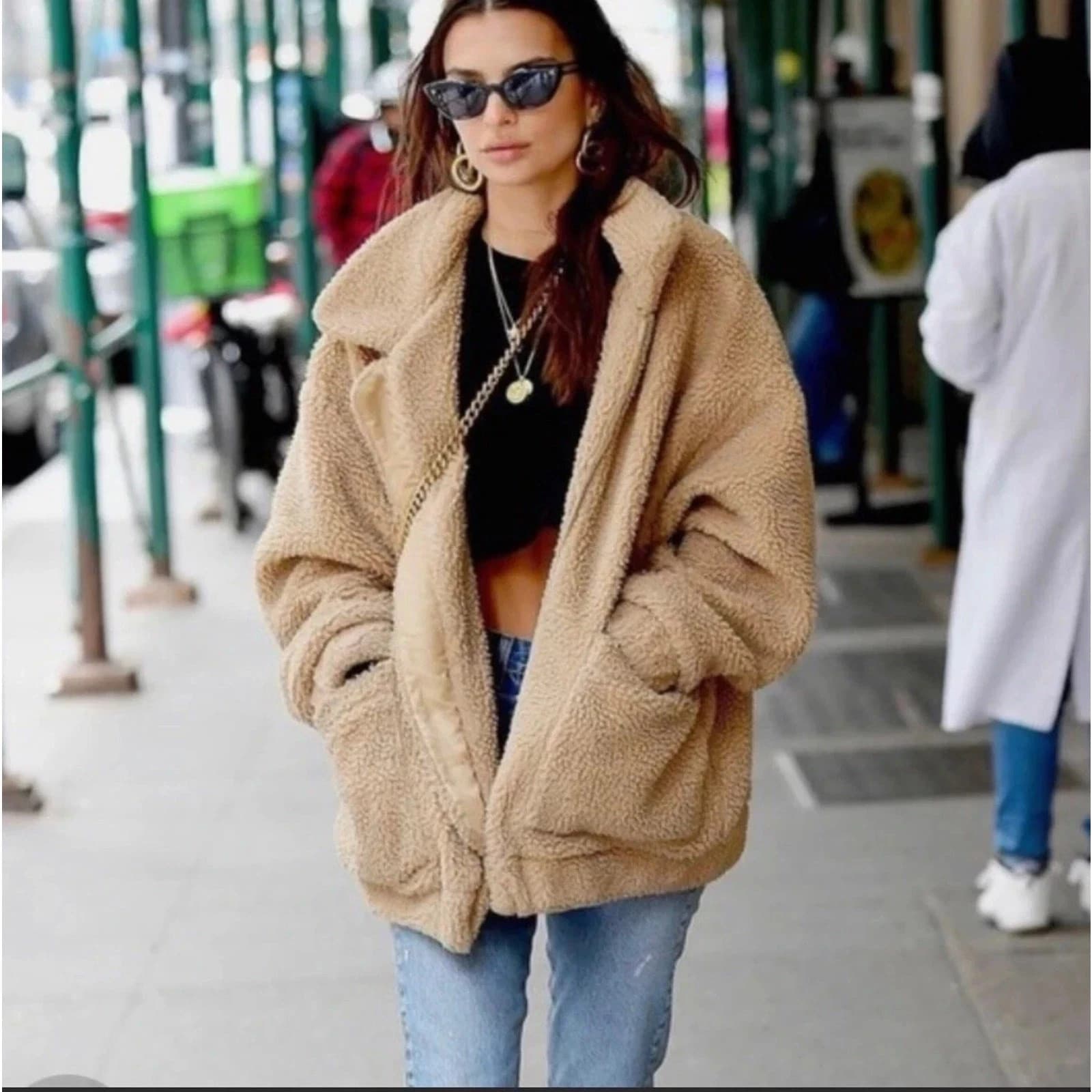 I. AM. GIA. Pixie Teddy Oversized Chore Coat Sherpa Jacket In Camel Brown Small - Thumbnail 2