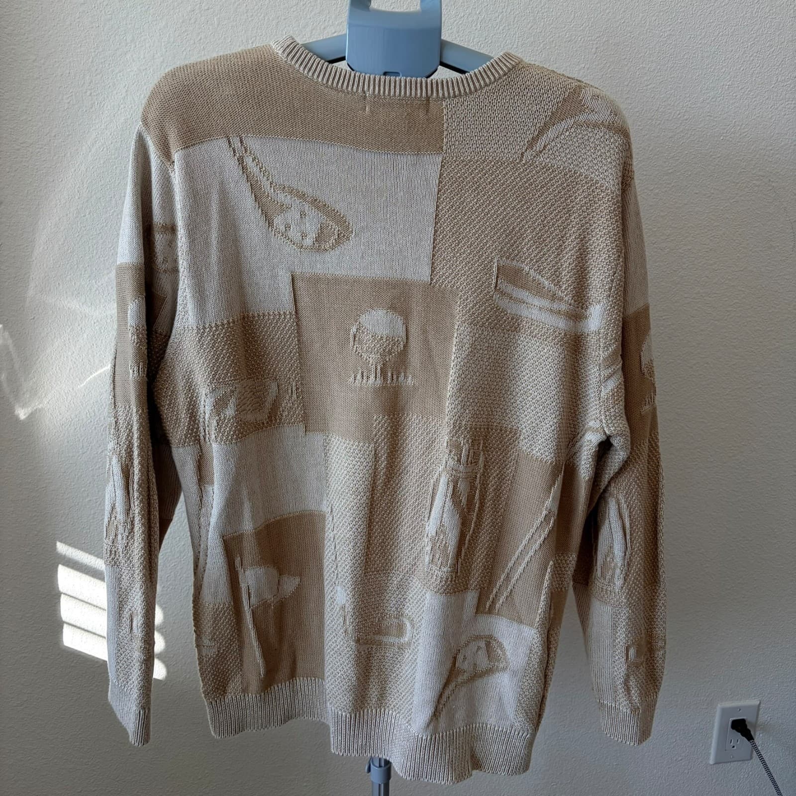 Cypress Links Sweater L Beige Cotton Knit Hong Kong Abstract Golf Patchwork Knit - Thumbnail 3
