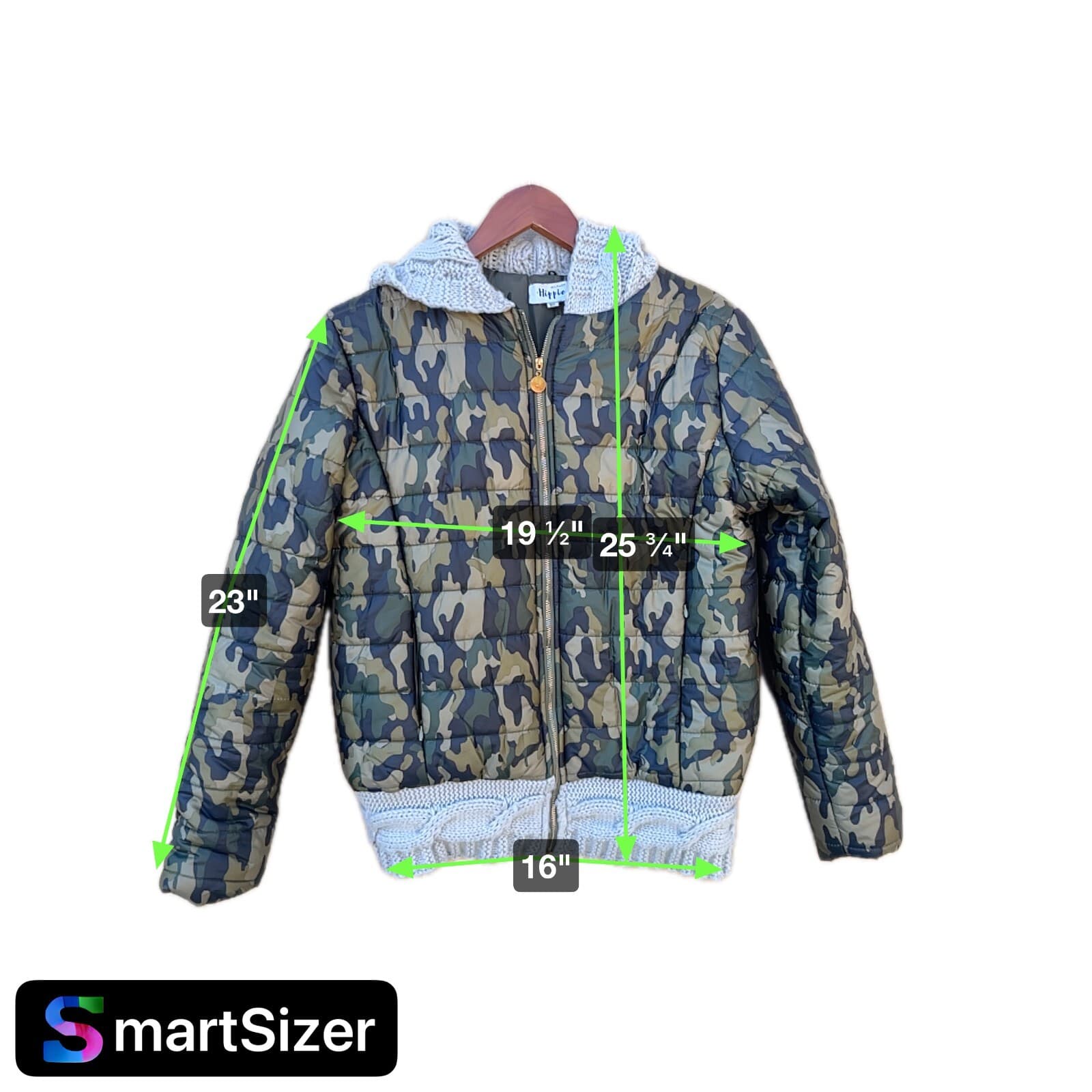 Camoflauge Military Hippie Women’s Camo Puffer Jacket Cable Knit Hooded Sz M/L - Thumbnail 6