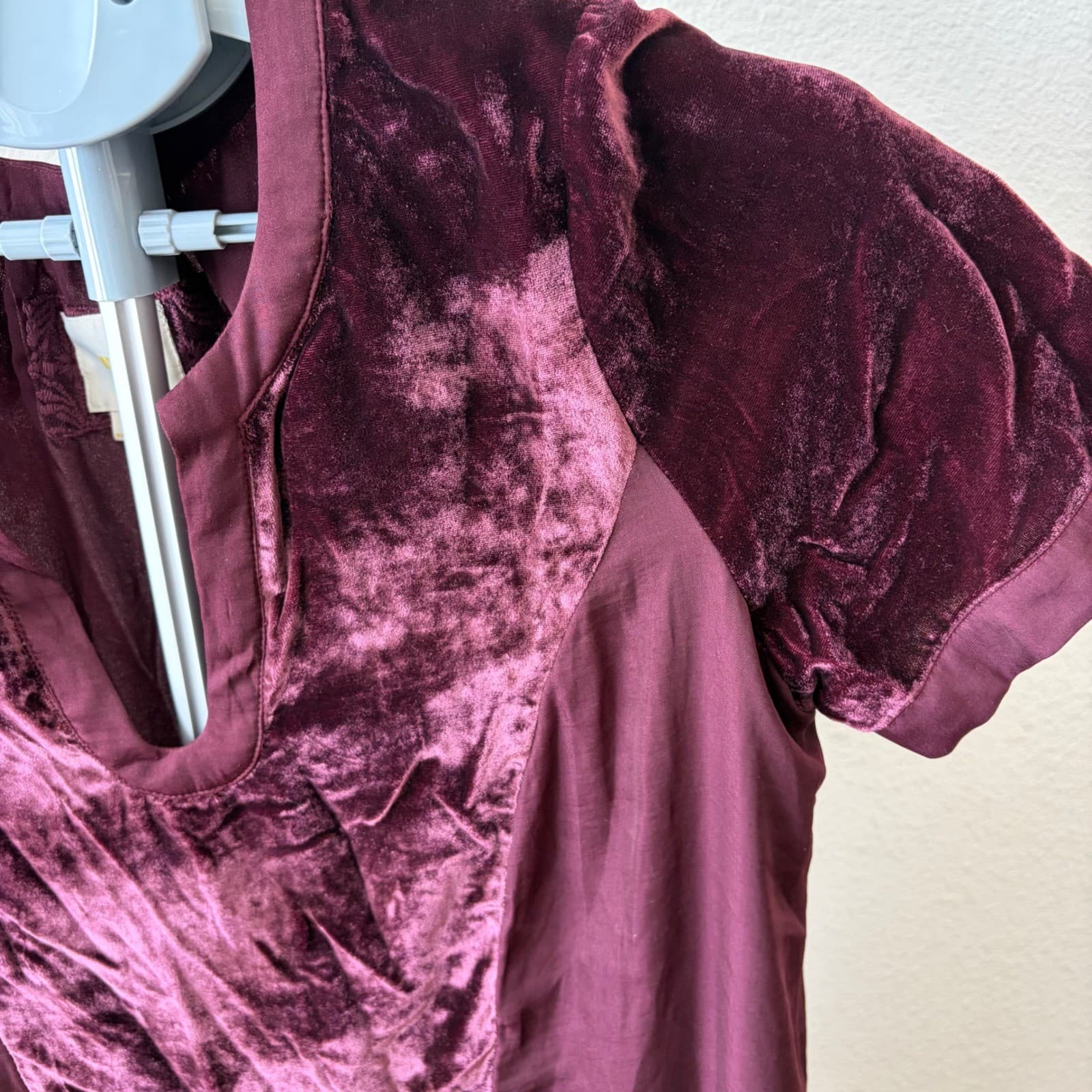 Maeve Ingrid Dress Women Size M Purple Velvet Mixed Media Split Neck Romantic - Thumbnail 5