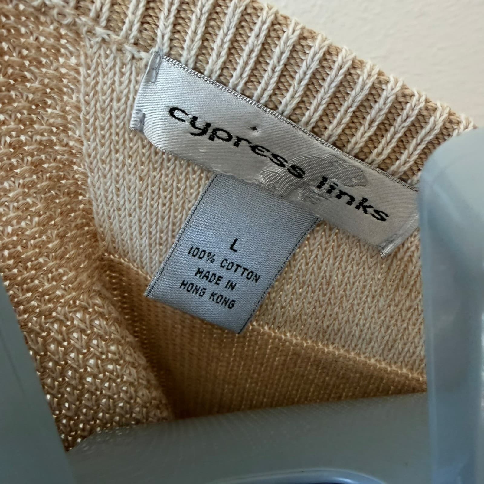 Cypress Links Sweater L Beige Cotton Knit Hong Kong Abstract Golf Patchwork Knit - Thumbnail 5