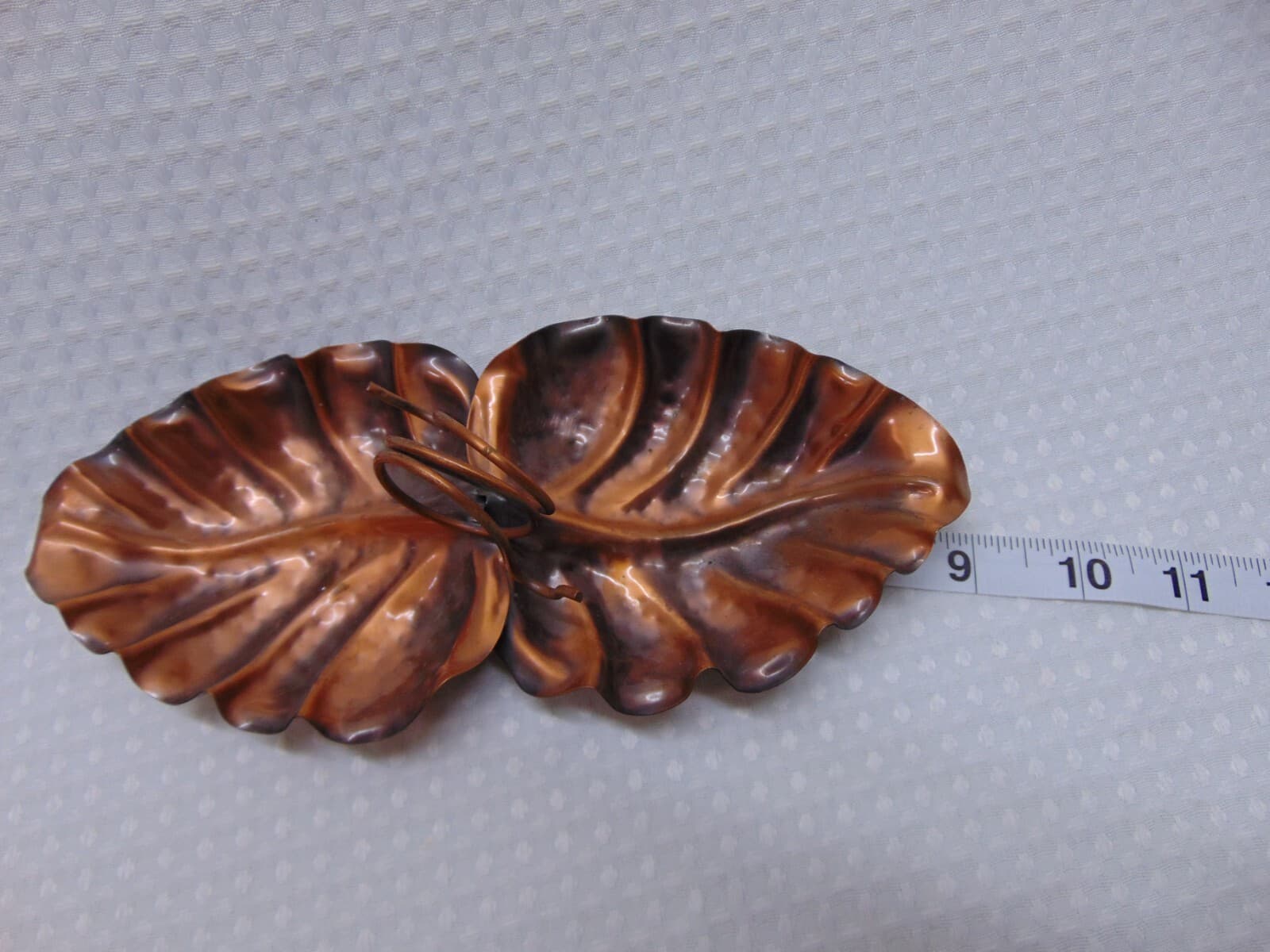 Gregorian Solid Copper Double Leaf Candy Nut Dish - Fall Decor Tray - Thumbnail 4