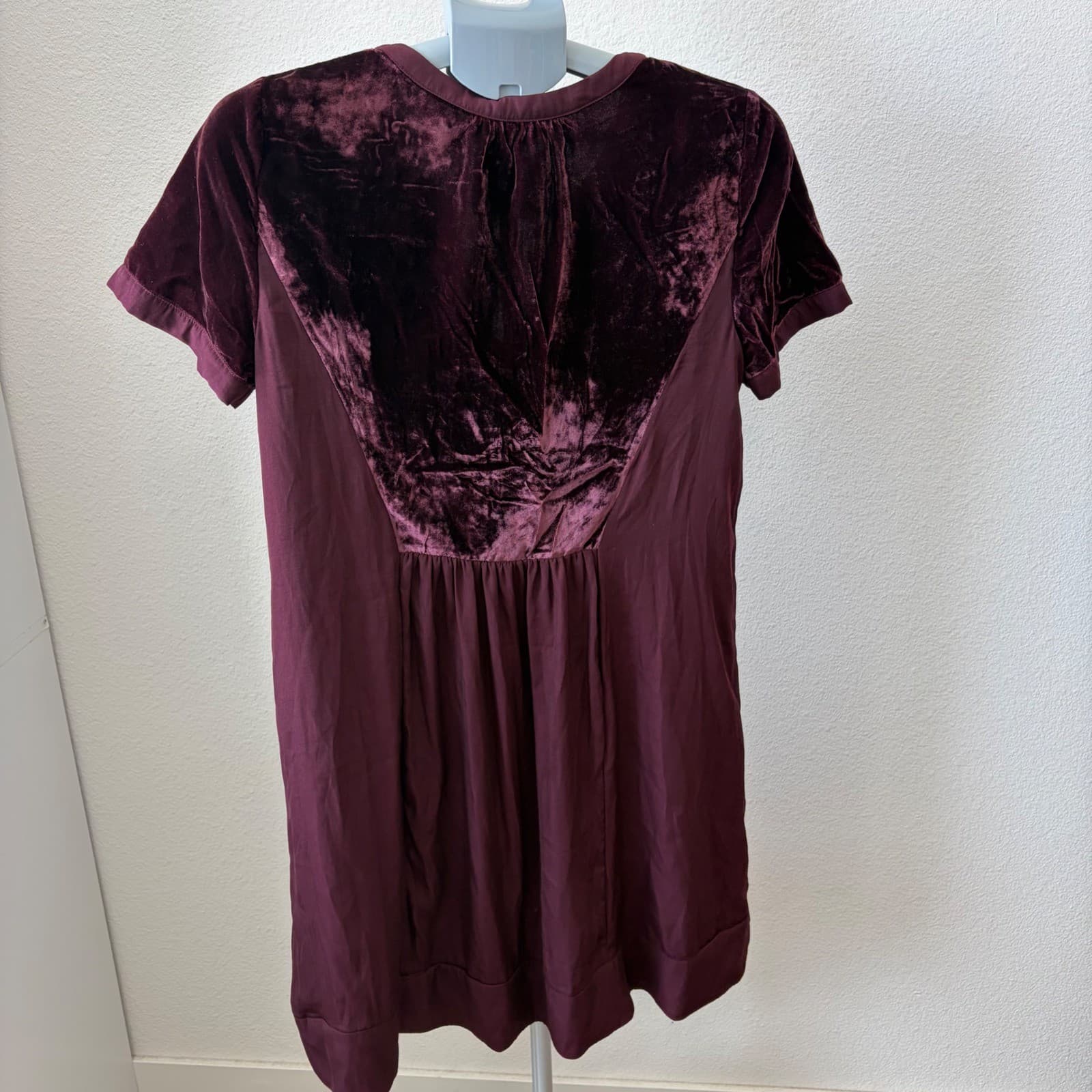 Maeve Ingrid Dress Women Size M Purple Velvet Mixed Media Split Neck Romantic - Thumbnail 3