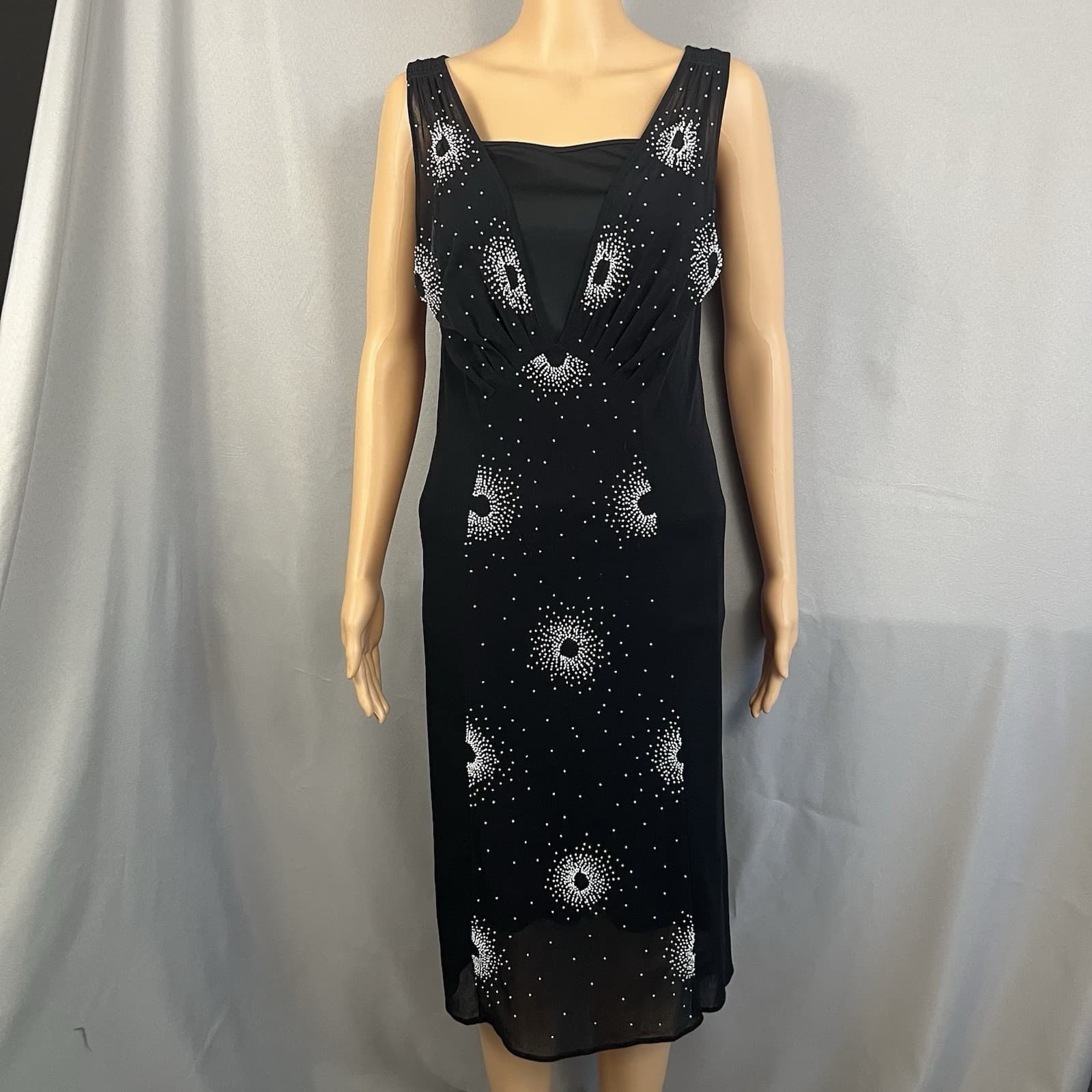 Vintage Vivienne Tam Dress Size 2 Womens Flower Beaded Black Mesh 90s Formal - Thumbnail 8