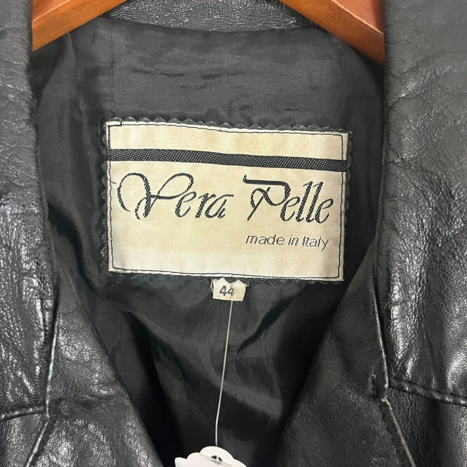 Vintage Vera Pelle Black Leather Jacket Women's Sz 44 Biker Italian 90s Chic - Thumbnail 2