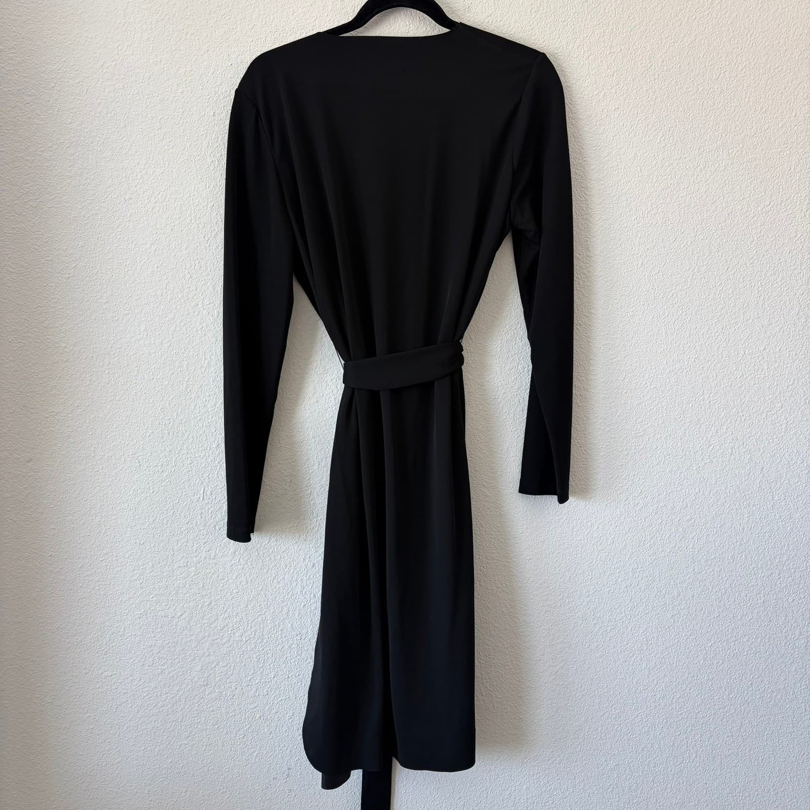 Donna Karan New York Black Wrap Dress Women's M – Long Sleeve Jersey Tie Waist - Thumbnail 5