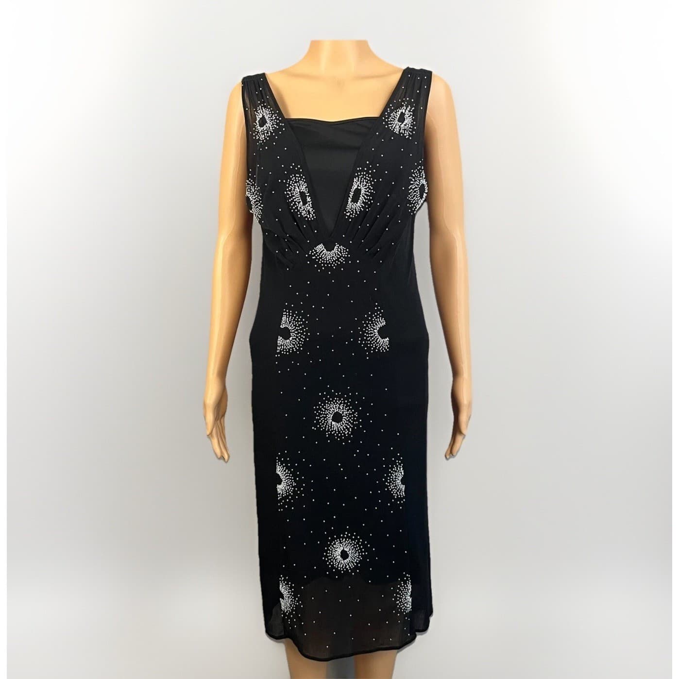 Vintage Vivienne Tam Dress Size 2 Womens Flower Beaded Black Mesh 90s Formal - Thumbnail 2
