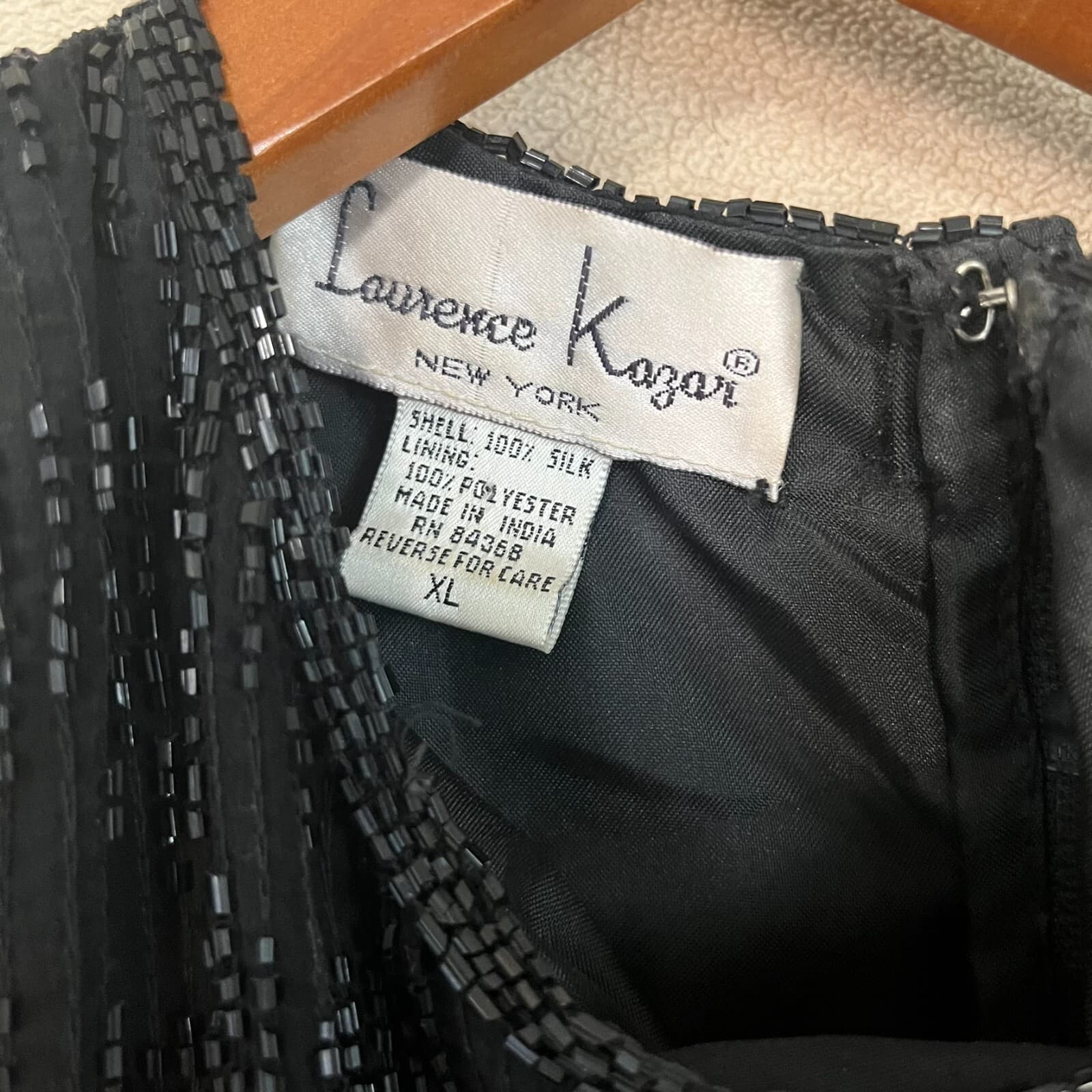 Laurence Kazar Vintage 80s 100% Silk Black Beaded Asymetrical Party Blouse NYE - Thumbnail 4