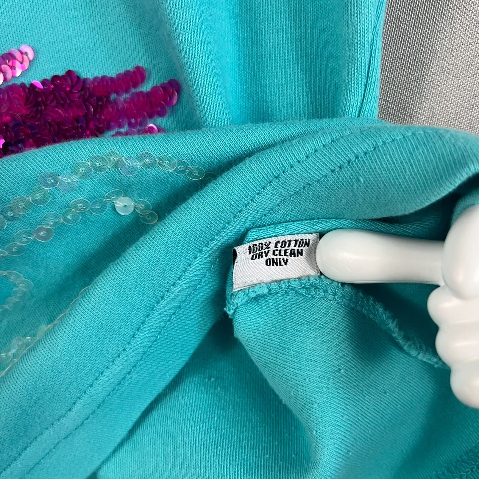 Vintage Charlotte Tarantola Baby Tee T-Shirt Women MED Blue Pink Sequin Flamingo - Thumbnail 4