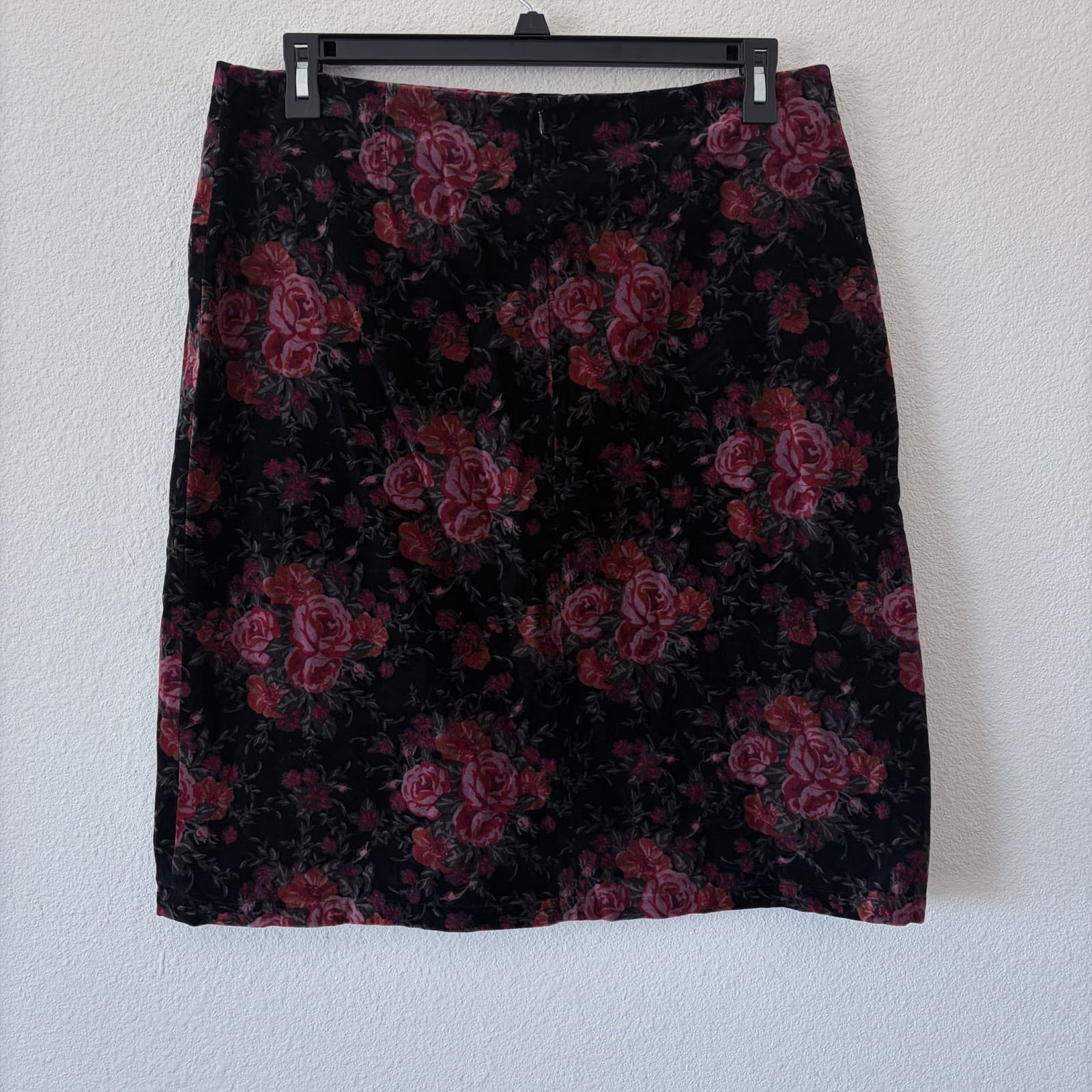 Dark Romantic Velvet Skirt Rose Floral Vintage H&M Mini Pencil Sz 18 Gothic - Thumbnail 3