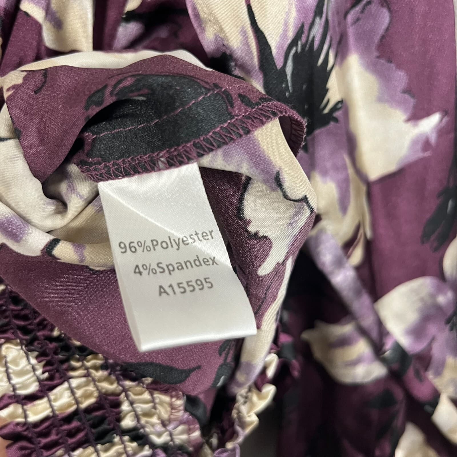 The Tog Shop Shirt Top Women's 6 Purple Floral Shoulder Pads Smocked Hem Popover - Thumbnail 4