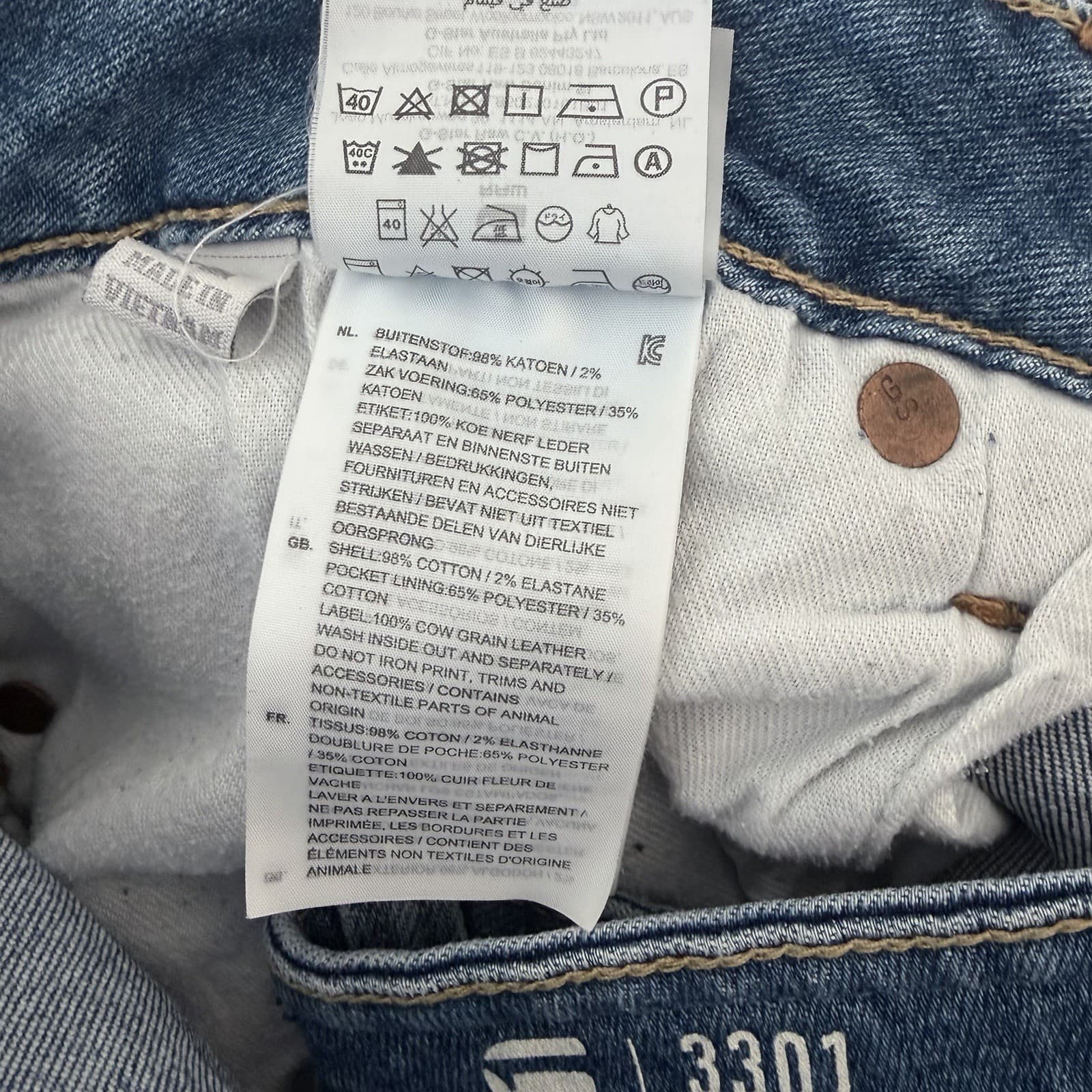 G-Star RAW 3301 Slim Jeans Men’s Blue Denim Button Fly 34x20 Skater Casual - Thumbnail 6