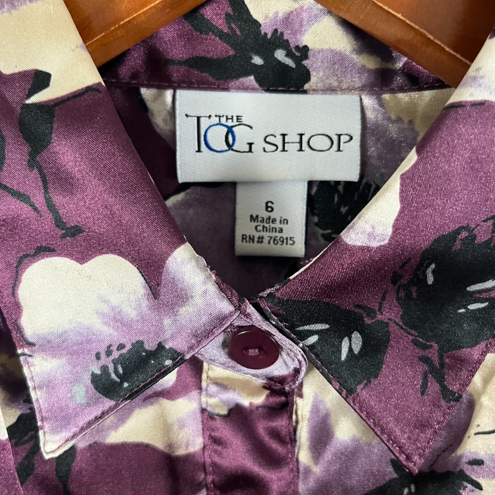 The Tog Shop Shirt Top Women's 6 Purple Floral Shoulder Pads Smocked Hem Popover - Thumbnail 2
