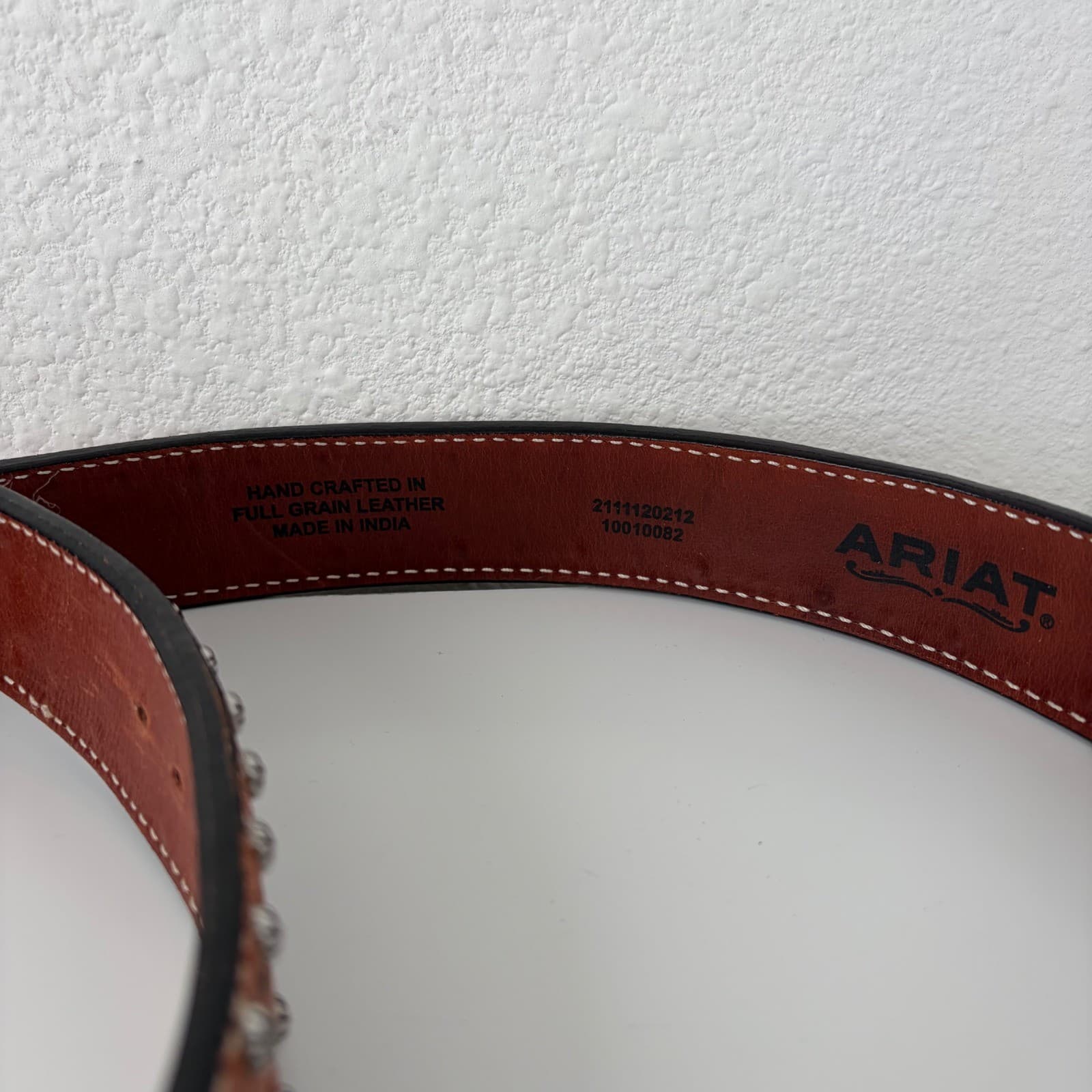 Ariat Full Grain Leather Belt Men Brown Floral Tooled Western Silver Tone Buckle - Thumbnail 2
