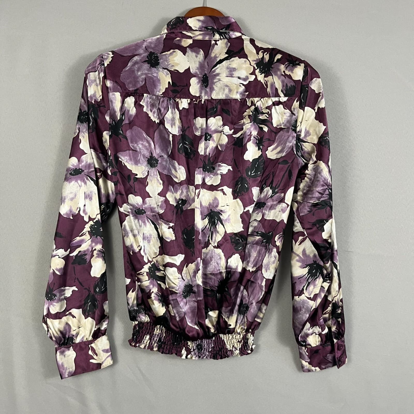 The Tog Shop Shirt Top Women's 6 Purple Floral Shoulder Pads Smocked Hem Popover - Thumbnail 3