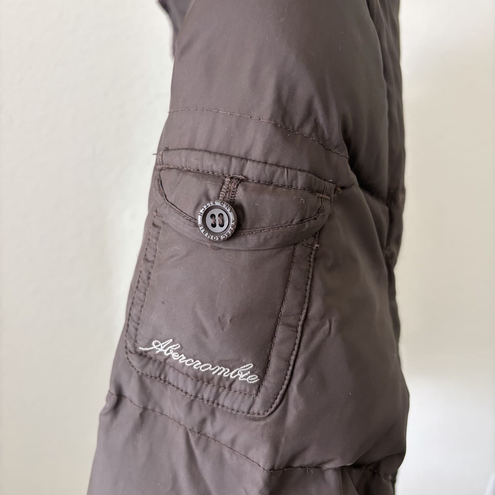 Abercrombie & Fitch Fur Down Puffer Jacket Large Woman’s Brown Faux Lining Y2K - Thumbnail 5