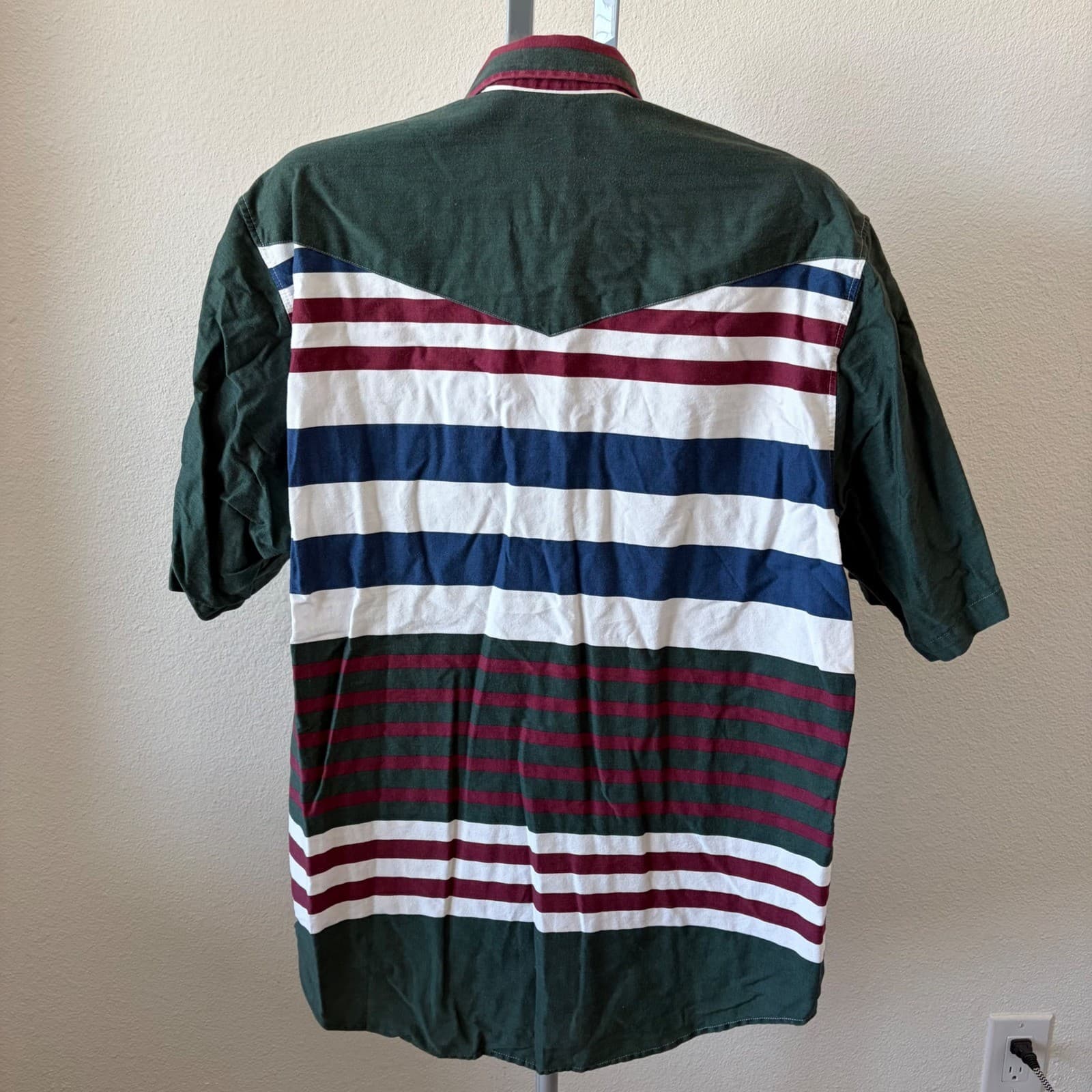90s Vtg Roper Mens Western Pearl Snap Striped Short Sleeve Shirt XL Green Multi - Thumbnail 4
