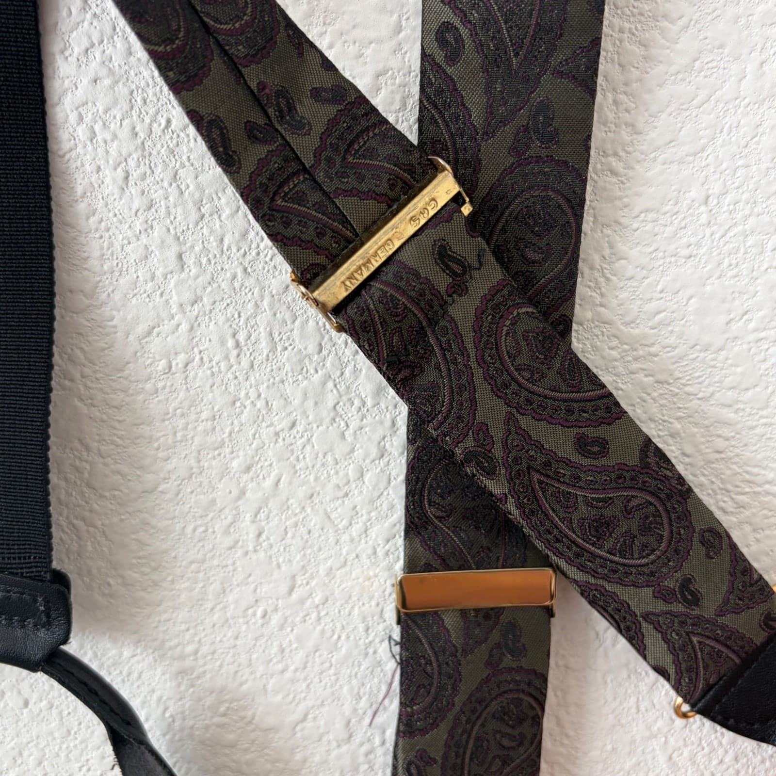 G&S Germany Suspenders Mens One Size Olive Green Paisley Y-Back Button Braces - Thumbnail 2