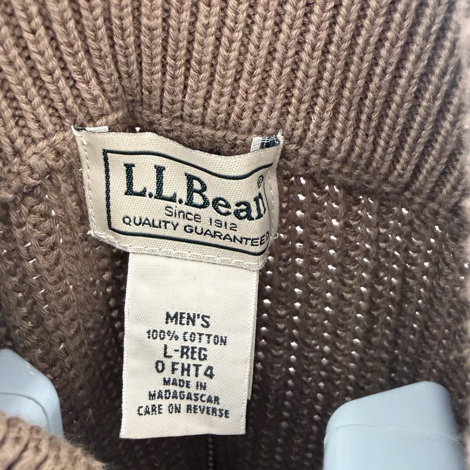 LL Bean Sweater Mens LG Brown Full Zip Cotton Mock Neck Preppy Minimalist Golf - Thumbnail 4
